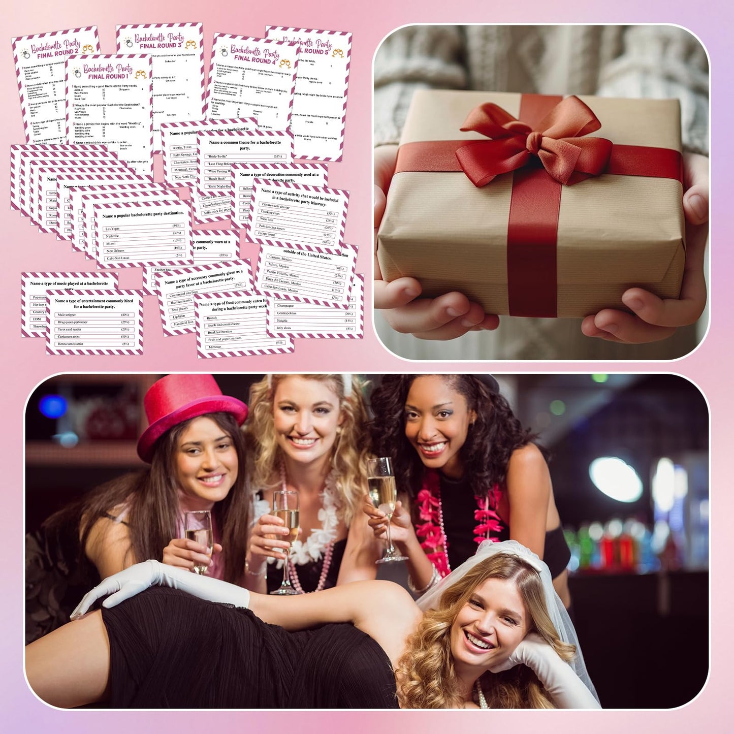 Soulchen Bachelorette Friendly Feud Game Set Bachelorette Party Game Trivia Quiz with Cards and 2 Buzzer for Adults Family Home Games Activities Party Supplies, Battery Not Included