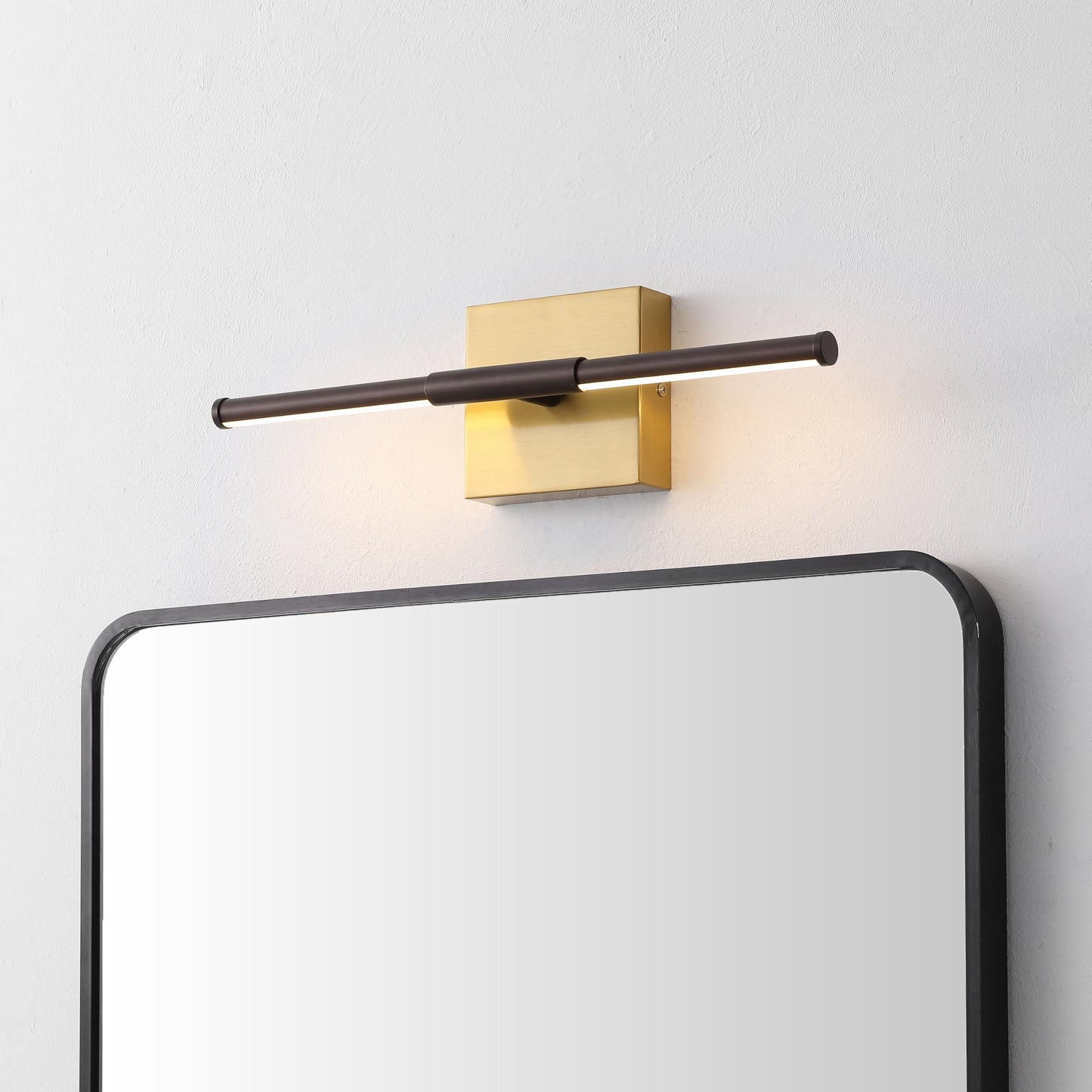 JONATHAN Y Modern Minimalist Wall Sconce, Dimmable LED, Metal, 16.25in, Oil Rubbed Bronze/Brass Gold, Model JYL7039F