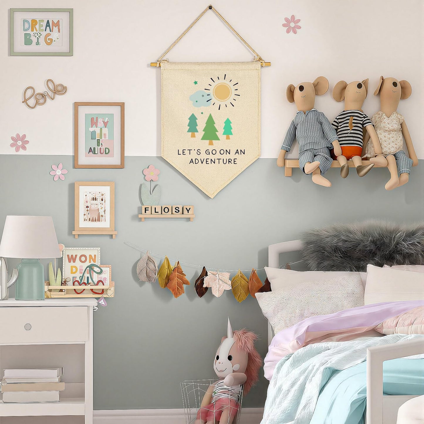 Let's Go On an Adventure-Forest Adventure Nursery Art-Canvas Hanging Pennant Flag Banner Wall Sign Decor Gift for Nursery Baby Kids Girl Boy Teen Bedroom Playroom Decor- Birthday Christmas Gift