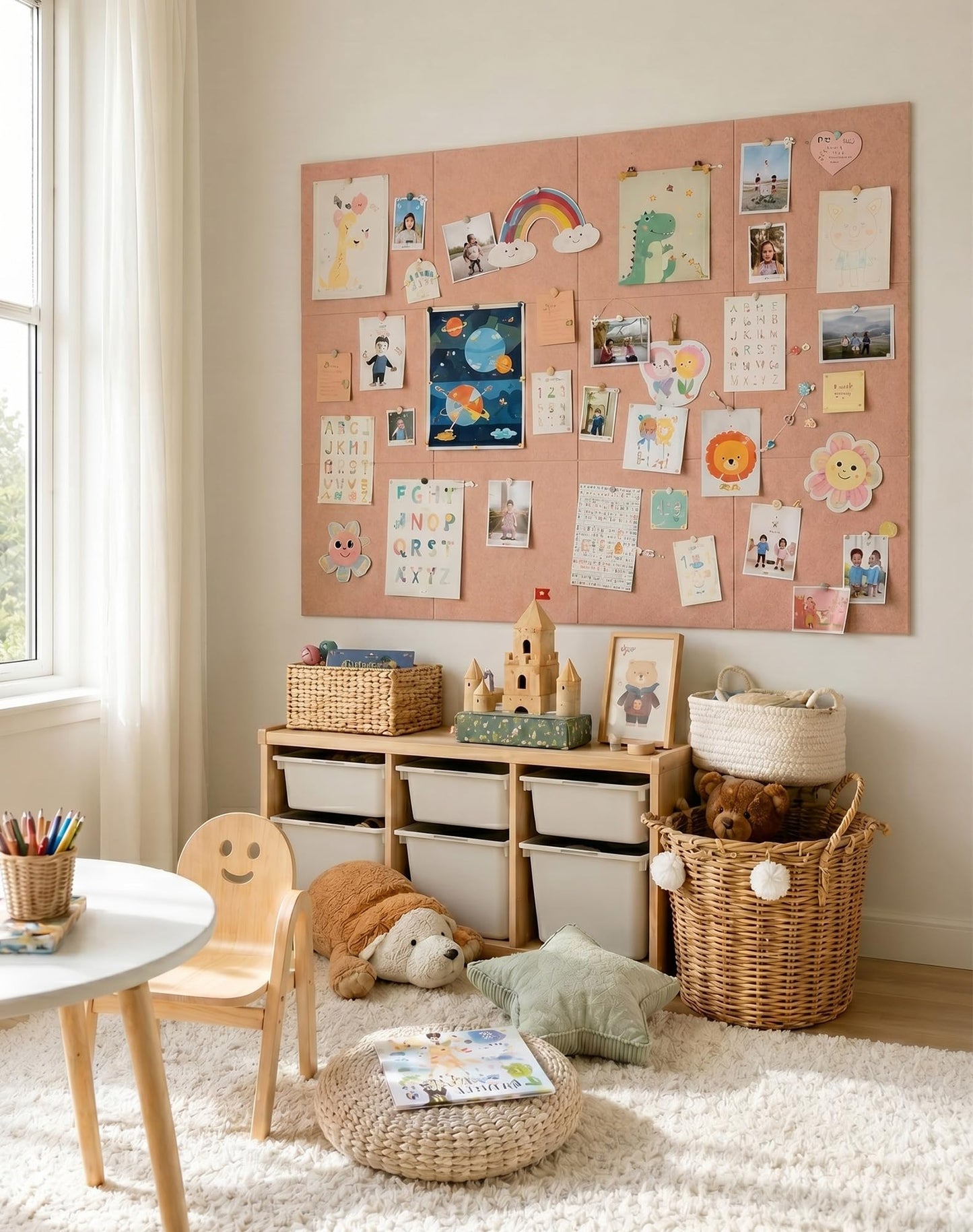 Aothia 12-Pack Felt Bulletin Board Tiles for Walls - 48x36 Modular Bulletin Board, Cork Board Alternative Pin Board for Office & Classroom, 70 Adhesive Tabs & 40 Push Pins Included (Pink)