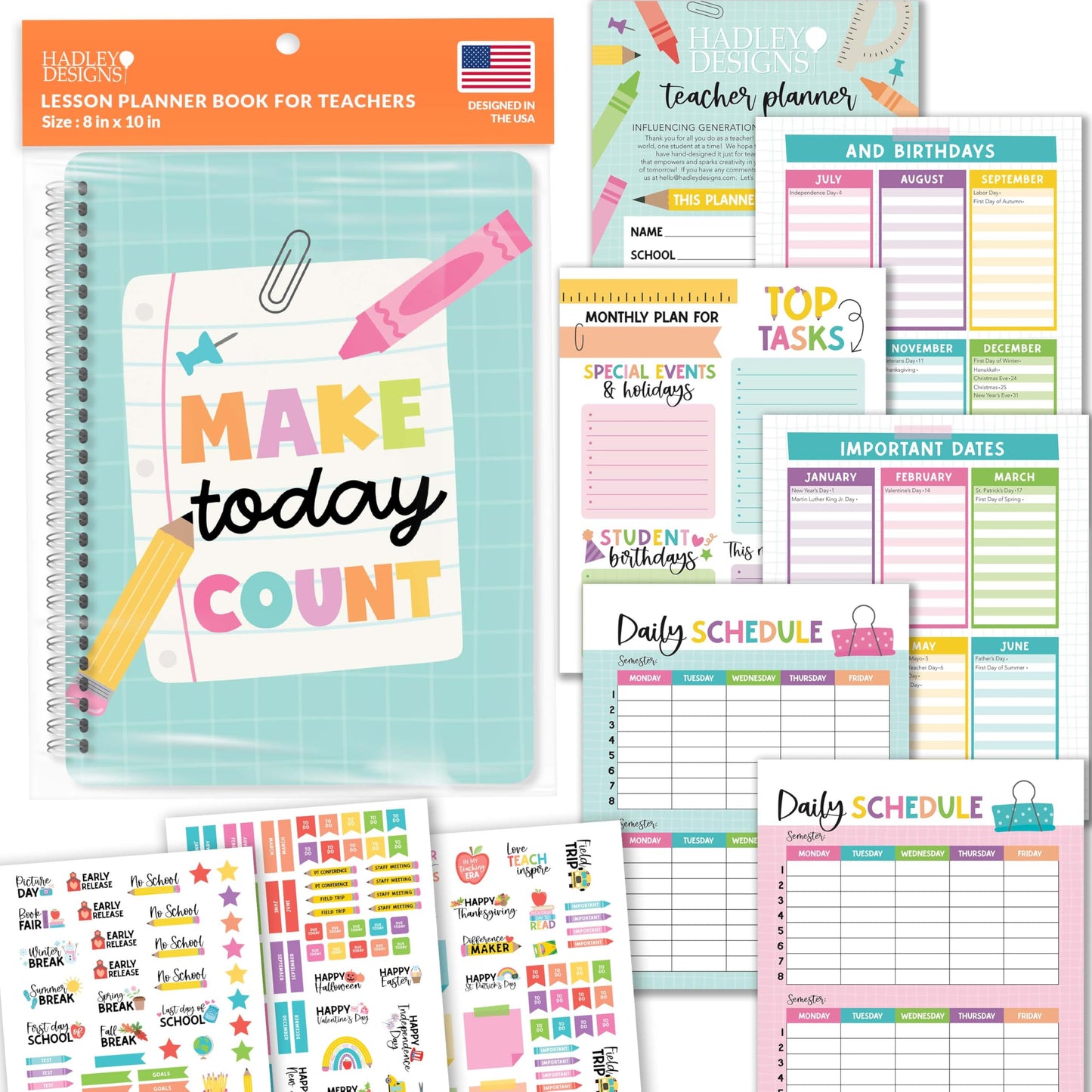 Hadley Designs Teacher Planner 2025-2026 – Lesson Planner Book for Teachers Must Haves, Undated Teacher Planners, Lesson Plan Notebook, Homeschooling Planners, Teachers Appreciation Gifts