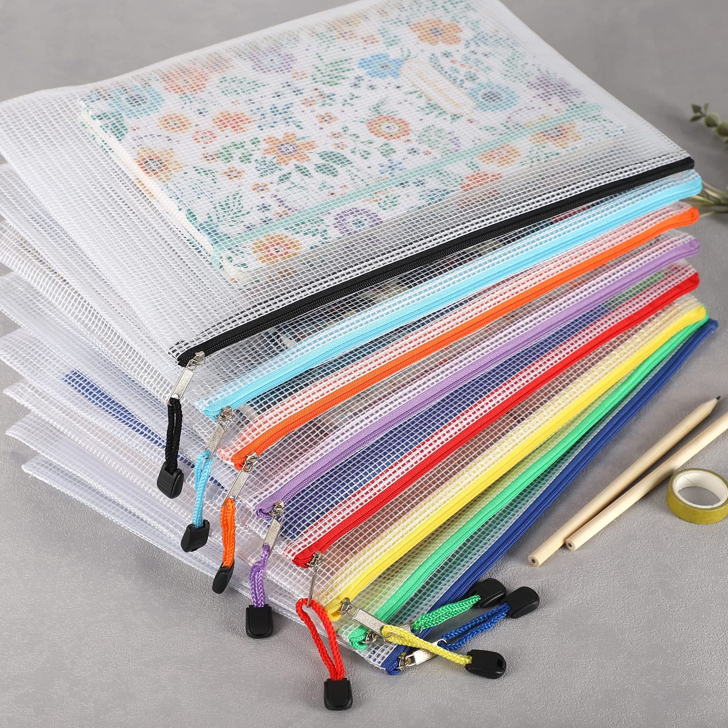 EOOUT 24pcs Mesh Zipper Pouch Bags, for Organizing Storage, Waterproof Zipper Pouches, Letter Size, File Bags for Toys, Puzzle, Board Games