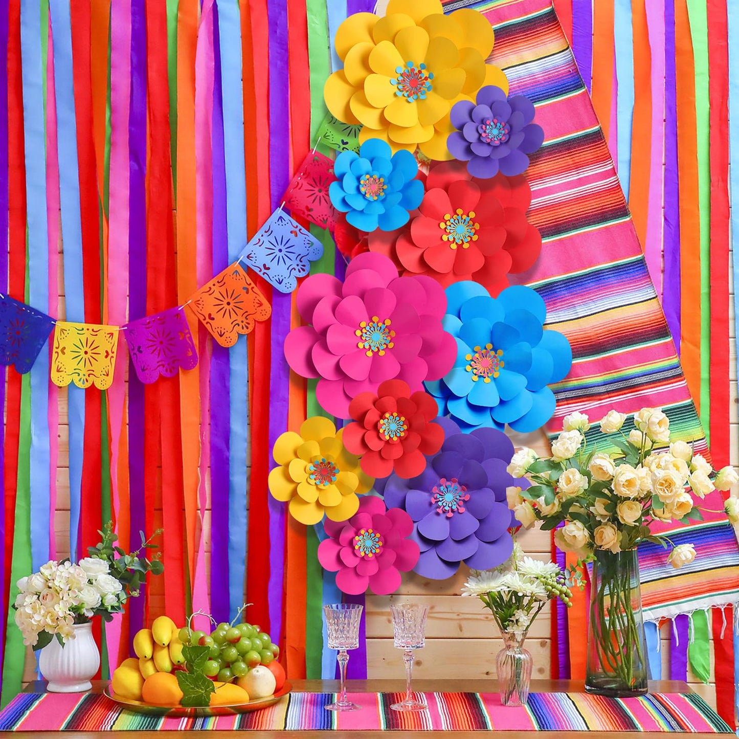 Mooliwe Paper Flowers Decorations for Wall DIY 3D Paper Bulletin Board Mexican Flowers Backdrop Decoration for Classroom Back to School Holiday Party(Classic,10 Set)