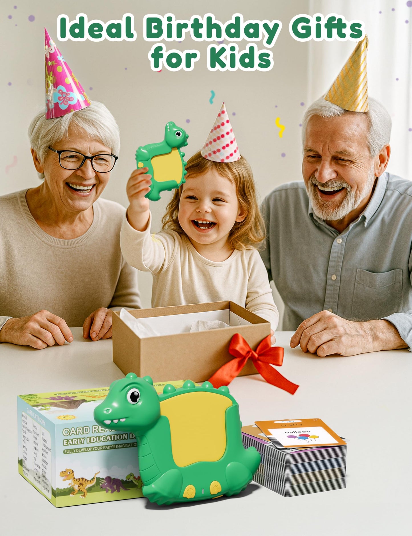 Arabic and English Talking Flash Cards for Kids, 510 Sight Words Bilingual Learning Toys for Toddlers, Arabic Alphabet Flashcards Pocket Speech Therapy Toys, Dinosaur Shaped