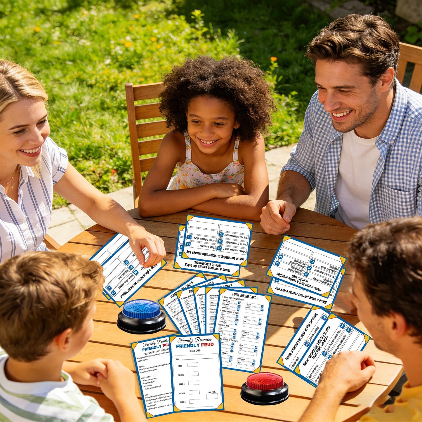 Xminc Family Feud Game for Adults and Kids with 2 Buzzers, Fun Trivia Quiz Card Game for Family Game Night, Holiday Gathering, Party & Team Building, Interactive Board Games for Group Activities