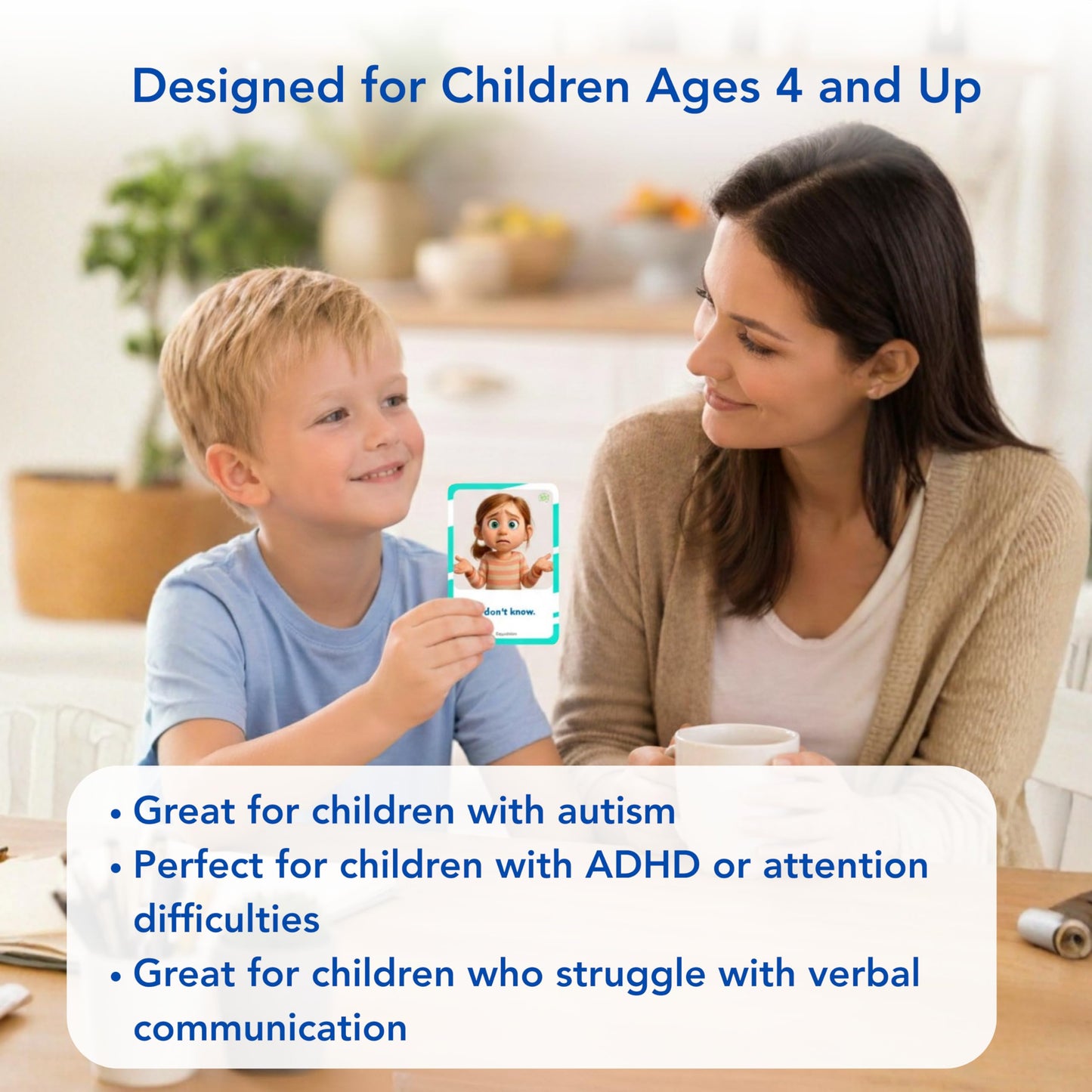 Visual Aid – Kids’ Communication Cards – 30 Durable 700gsm Flashcards for Needs & Feelings