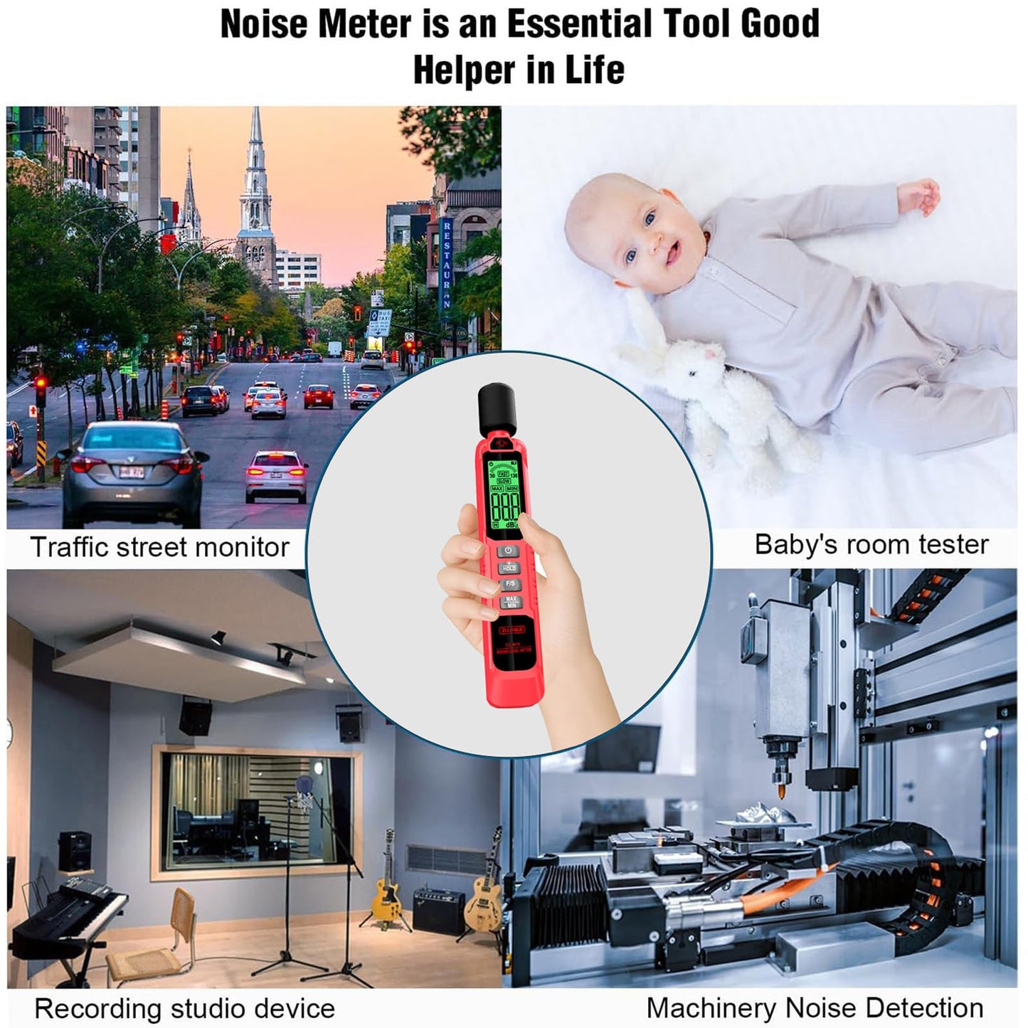 ZLLJYBLG GL81A Decibel Meter, 30-130dB Digital Sound Level Meter with A-Weighted, Fast/Slow Response, Max/Min Hold, Backlit Display, Noise Tester for Home, Work, Factory, Classroom（Red）
