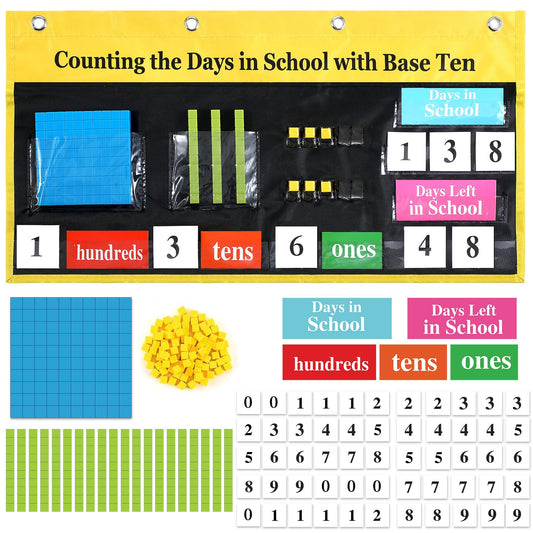 Humyoun Back to School Counting The Days Pocket Chart with Base Ten Pocket Place Value Caddie Chart for Classroom Bulletin Board Math Home Decor