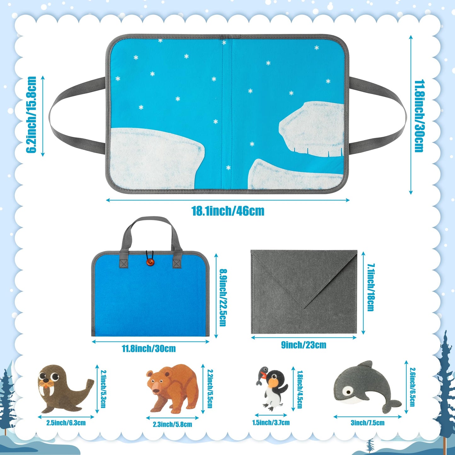WATINC Travel Felt Board Story Set - 28PCS Portable Felt Board Educational Birthday Gift for Boys & Girls, Themed Storytelling Preschool Early Learning Interactive Play Kit for Toddler (Polar Animals)