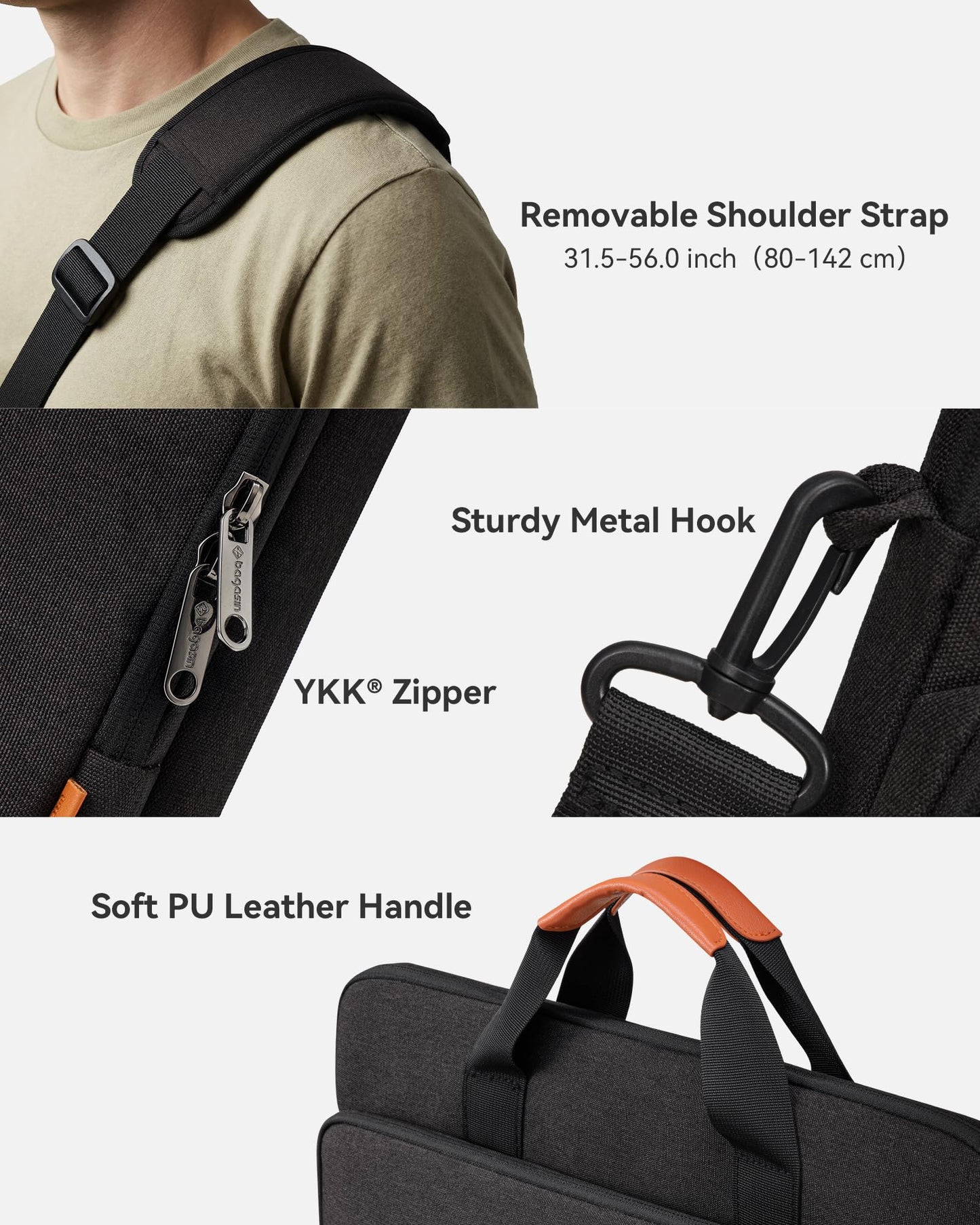 bagasin 15 15.6 16 inch Laptop Computer PC Shoulder Bag Carrying Case, Water-Repellent Fabric Briefcase, Lightweight Toploader, Business Casual or School