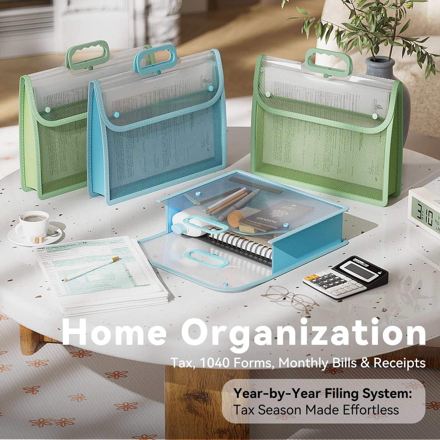 ABC life Clear Plastic Expanding File Folder with Handle, Portable File Organizer for Letter/A4 & Manila Folders, Large-Capacity Accordion File with Inner Mesh Pocket for Home, Office & School, 2 Pack