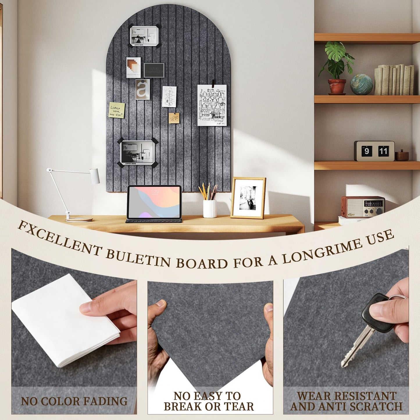 JBER Large Arched Felt Bulletin Board 36" x 24" - 6 Pack Felt Wall Tiles, Cork Board Alternative to Use in Office & Home Decor, Classroom Decor, Vision Board to Display Your Photos(Dark Gray)