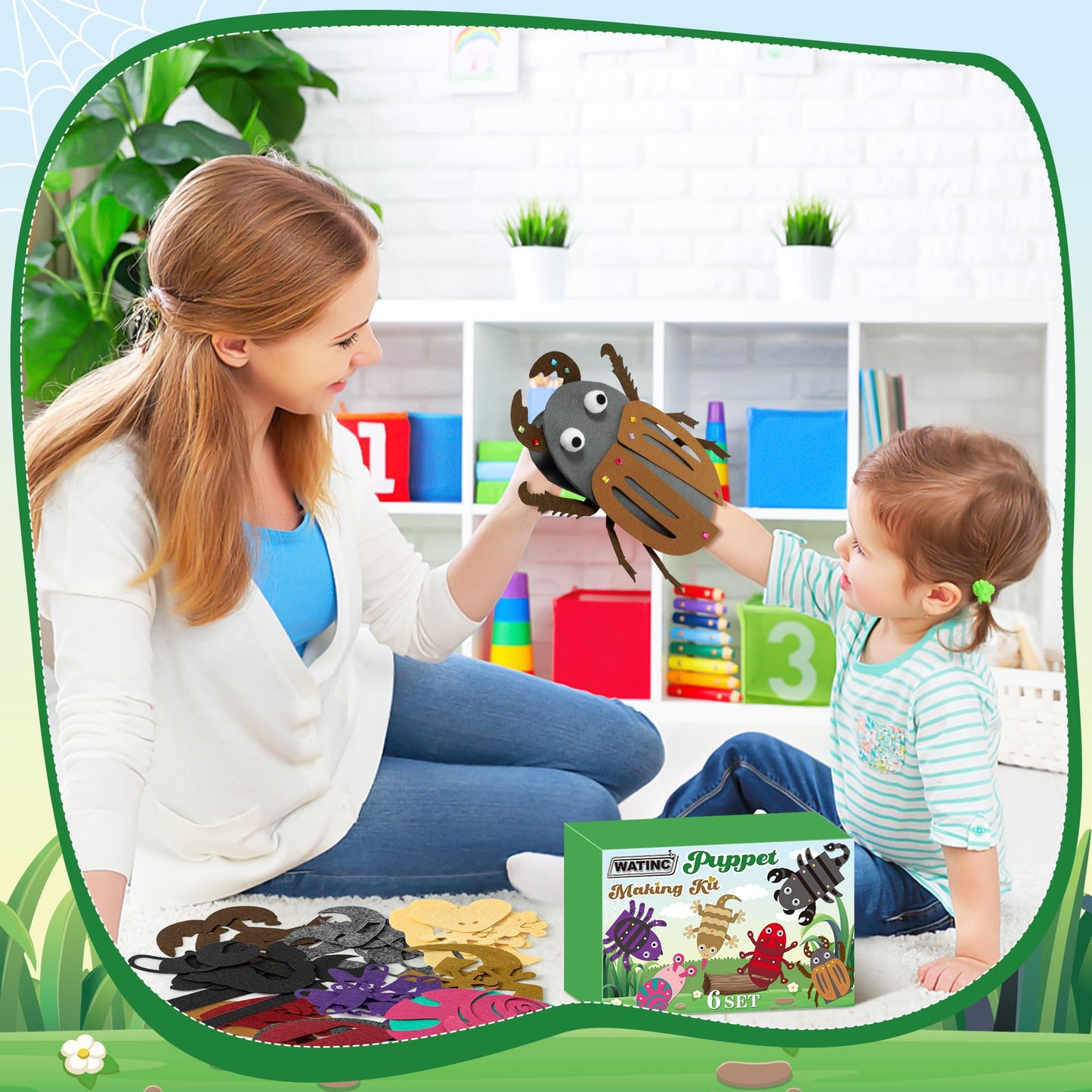 WATINC 6Pcs Hand Puppet Making Kit, Art Craft Felt Sock Puppet Toys, Creative DIY Make Your Own Pompoms Wiggle Googly Eyes Storytelling Role Play Party Supplies Gift for Girls Boys (Insect Animals B)