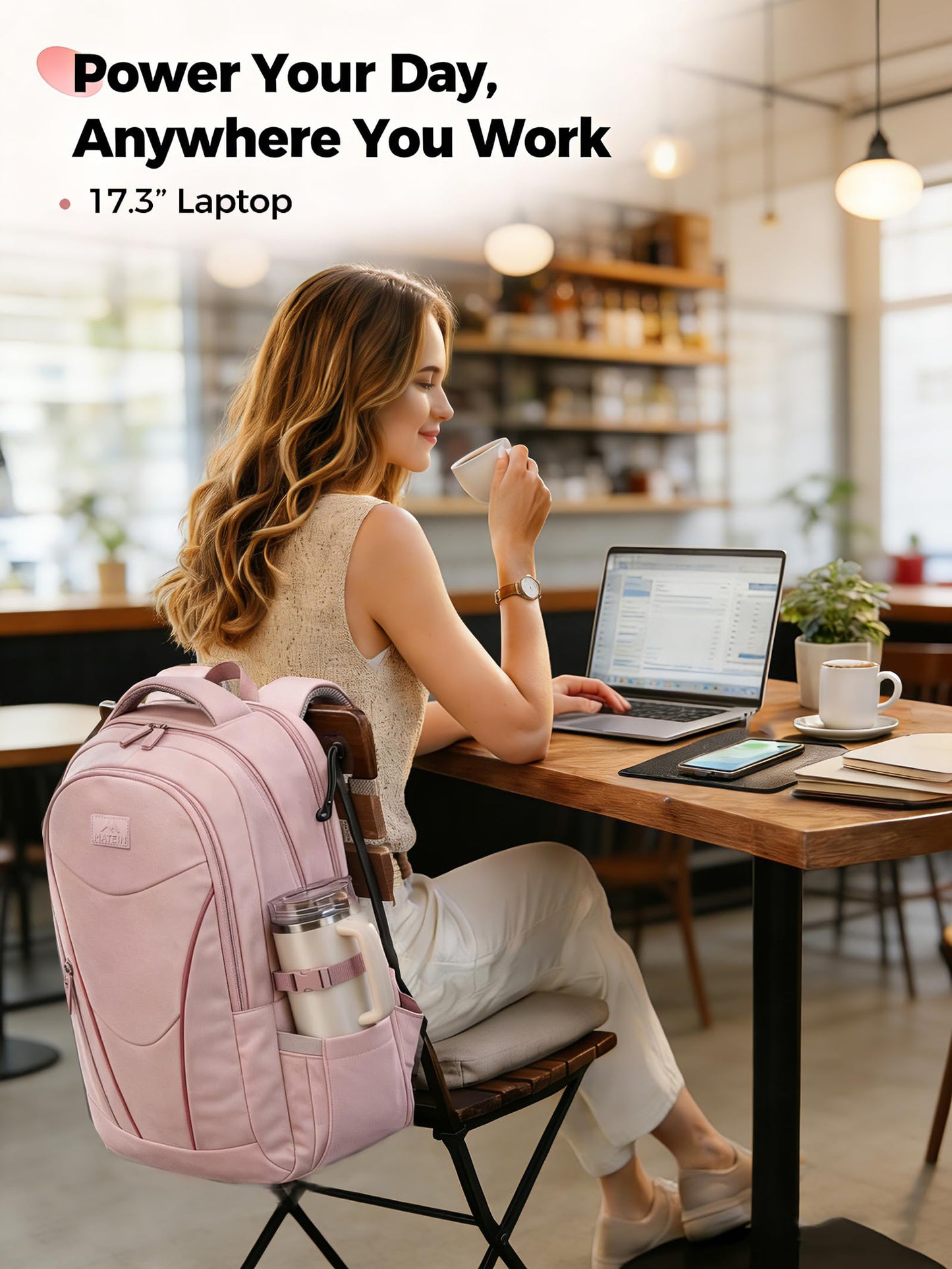 MATEIN HER Laptop Work Backpack with Lunch Compartment for Women, Water Resistant Work Backpack for Office Commute with RFID Pocket, Teacher Nurse College School Bag Fits up to 17 inch Computer, Pink