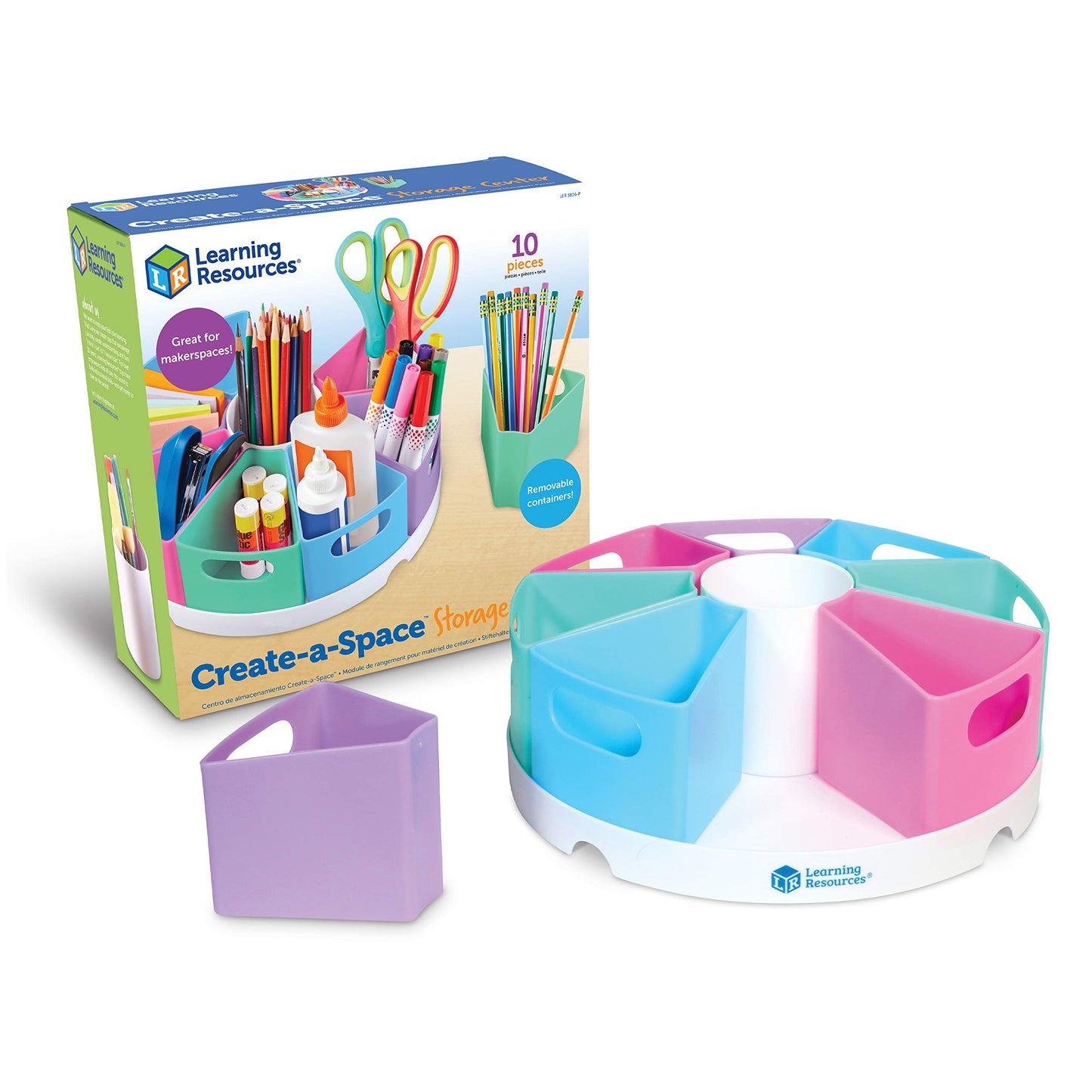Learning Resources Create-a-Space Storage Center Pastel - Rotating Caddy Organizer for Kids, Art Supply Organizers for Markers, Pens and Pencils, Classroom Table Caddy for Teachers