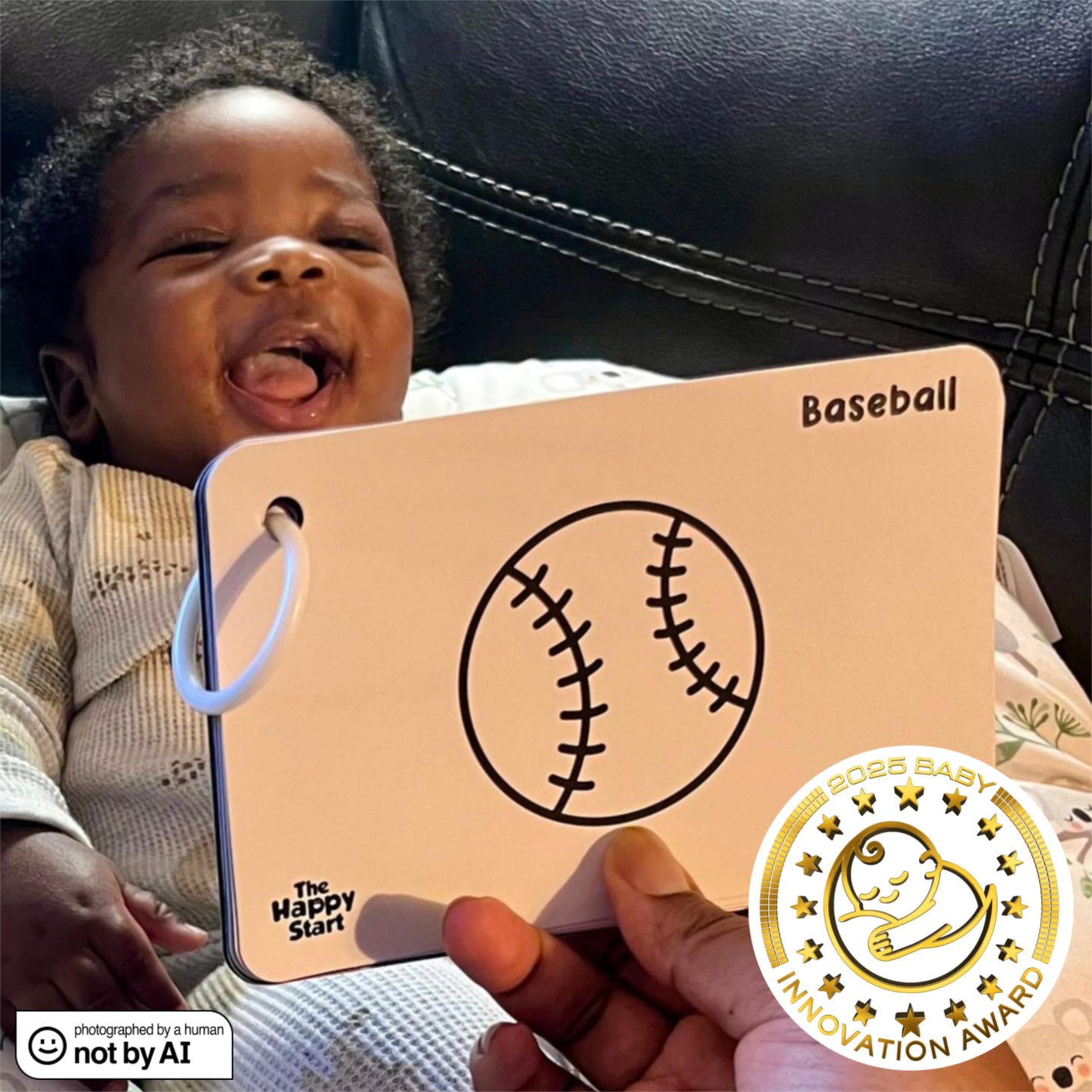 Happy Start High Contrast Baby Cards for Newborns - Black & White Cards, Water-Resistant, BPA-Free, Portable Educational Flashcards for Visual Stimulation, Award-Winning, Ages 0+ (English & Russian)