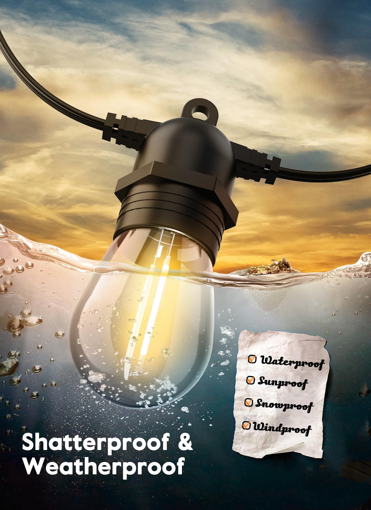 Minetom S14 Christmas Light Bulbs, 50 Pack, Glass, Waterproof, E26 Medium Base, Multicolor, 11 Watt