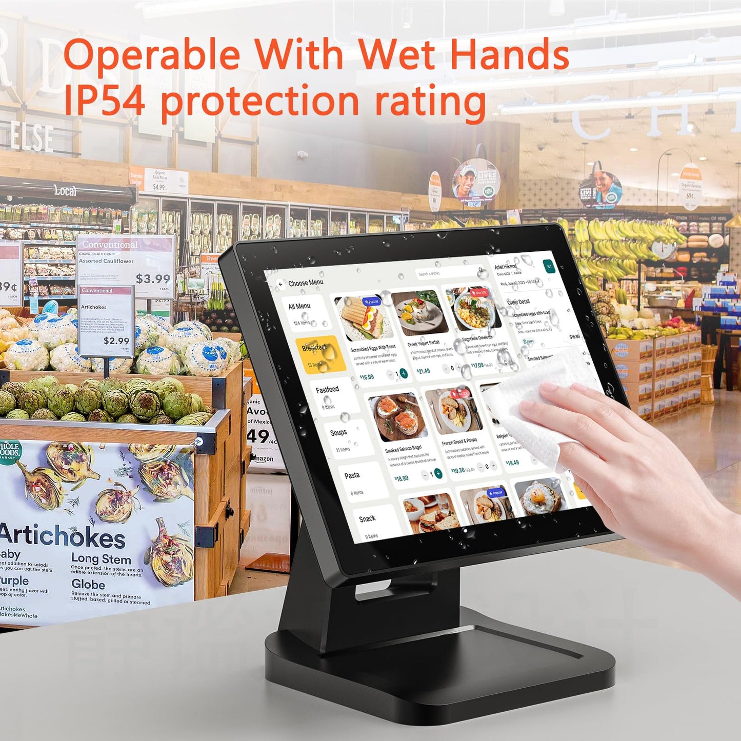 NewHail 12.1-inch POS Touch Screen Monitor, Capacitive Touchscreen with HDMI/VGA Input, Heavy-Duty Metal Stand, for Retail, Restaurant, Bar, Gym, Warehouse and POS System