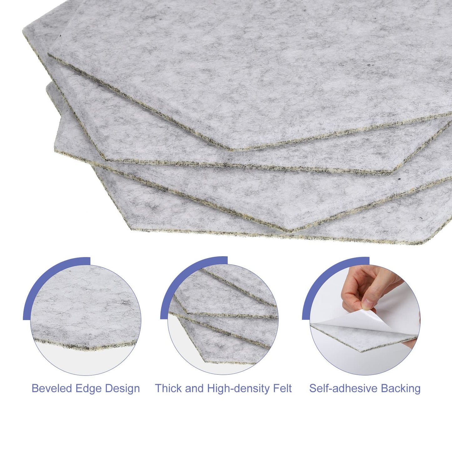 PATIKIL Felt Bulletin Board, 12"x10", 6 Packs Self Adhesive Hexagon Felt Tiles for Sound Proofing Wall Panels for Home Office Recording Studio,Game Room, Silver Gray