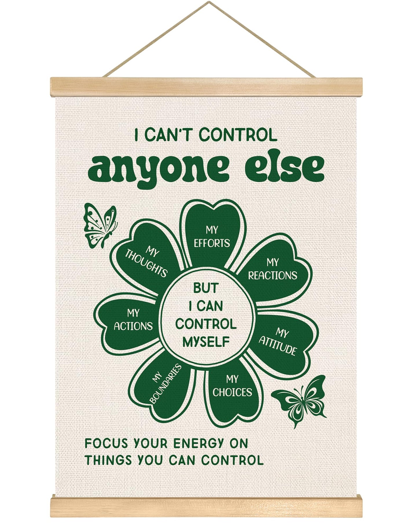 Focus On What You Can Control Wall Art,14x18.5 Inch Mental Health Inspirational Poster, Motivational Therapy Office Decor, Positive Affirmation Canvas Hanging for Home or Classroom (Green-I Can‘t)