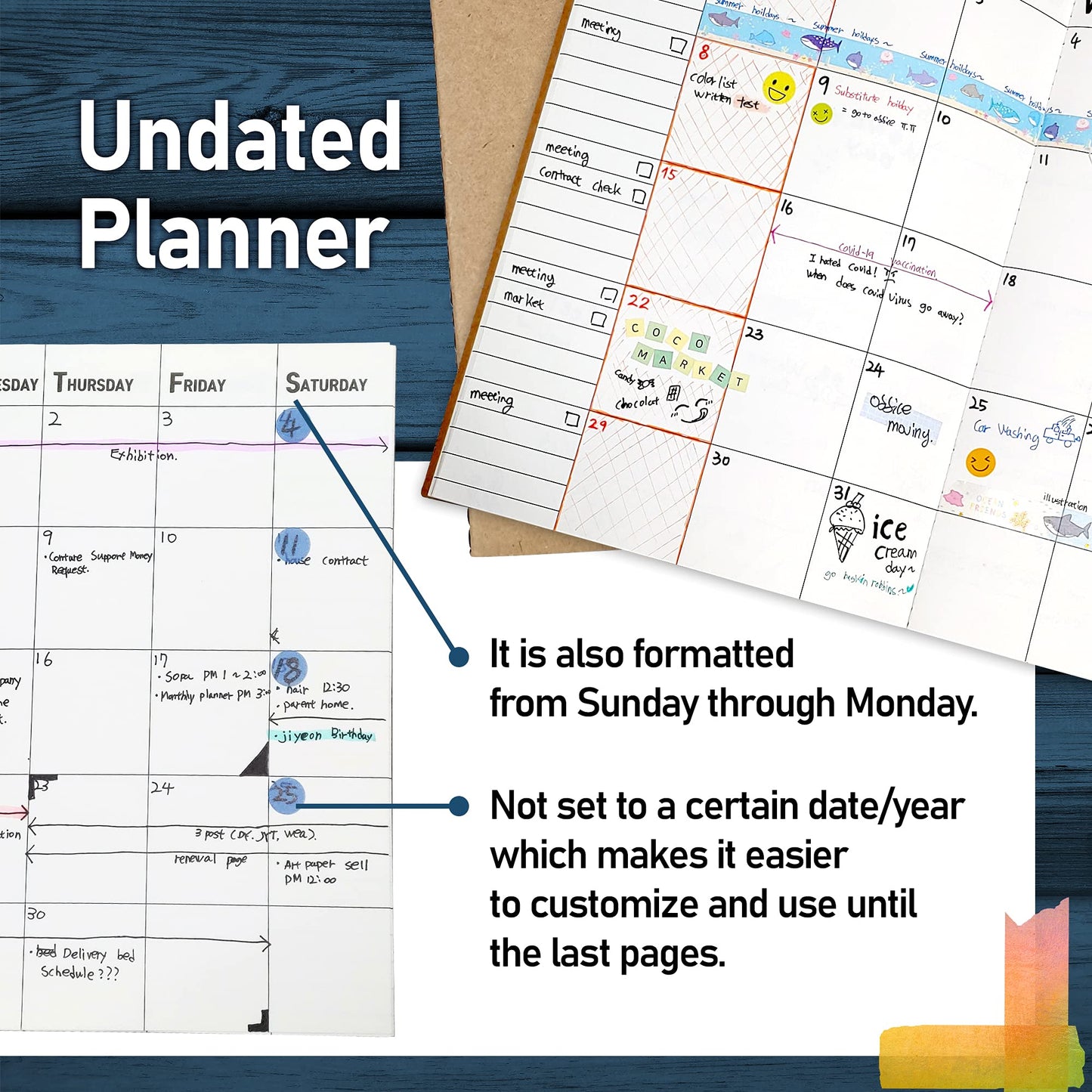 Undated Big Large Monthly Planner - Blank Calendar Book and Organizers 8.5 x 11 Inches - Kraft