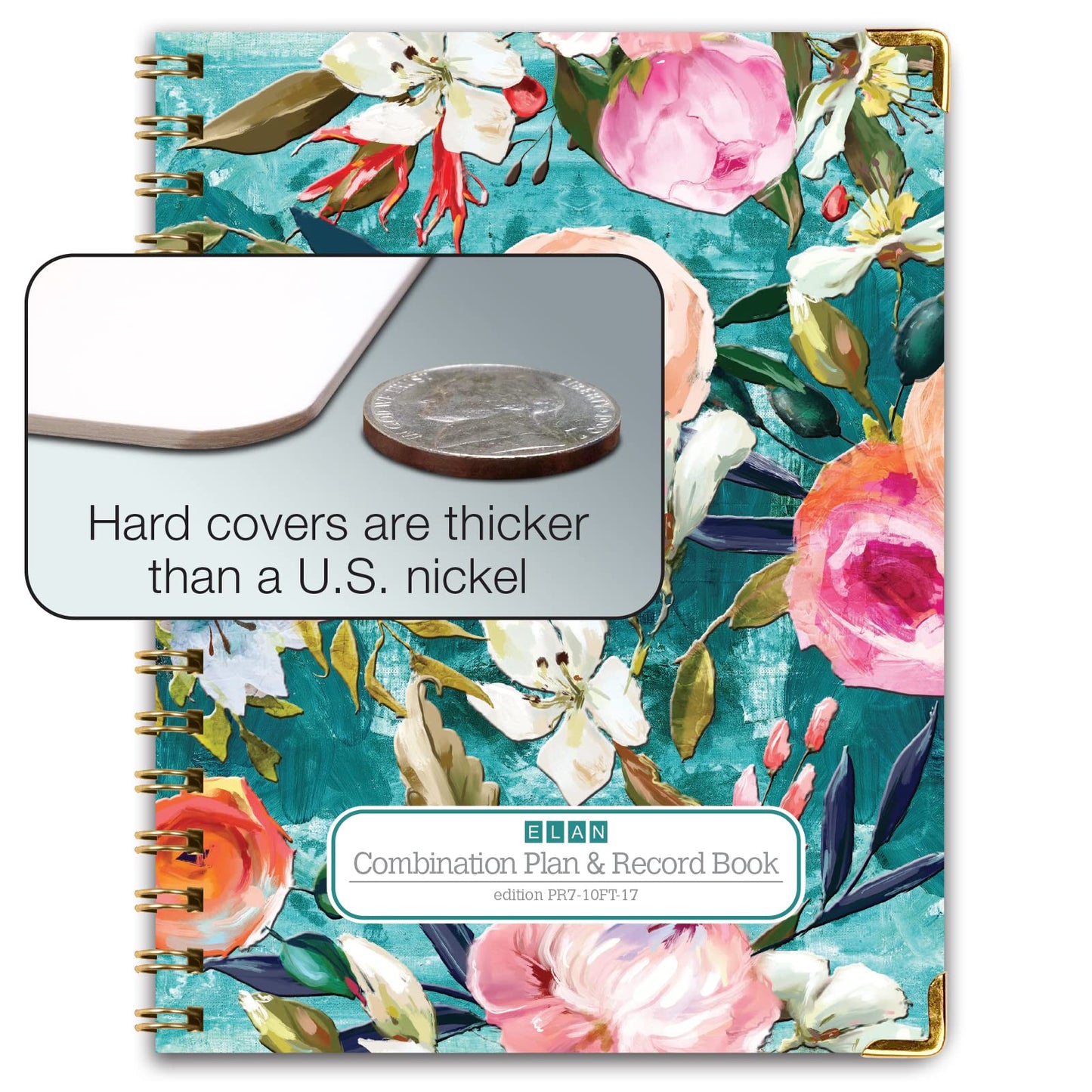Elan Publishing Company HARDCOVER Combination Plan and Record Book: One efficient 8.5" x 11" Book for Lesson Plans and Grades Combines W101 and R1010 with Bonus Clip-in Bookmark (Teal Floral)