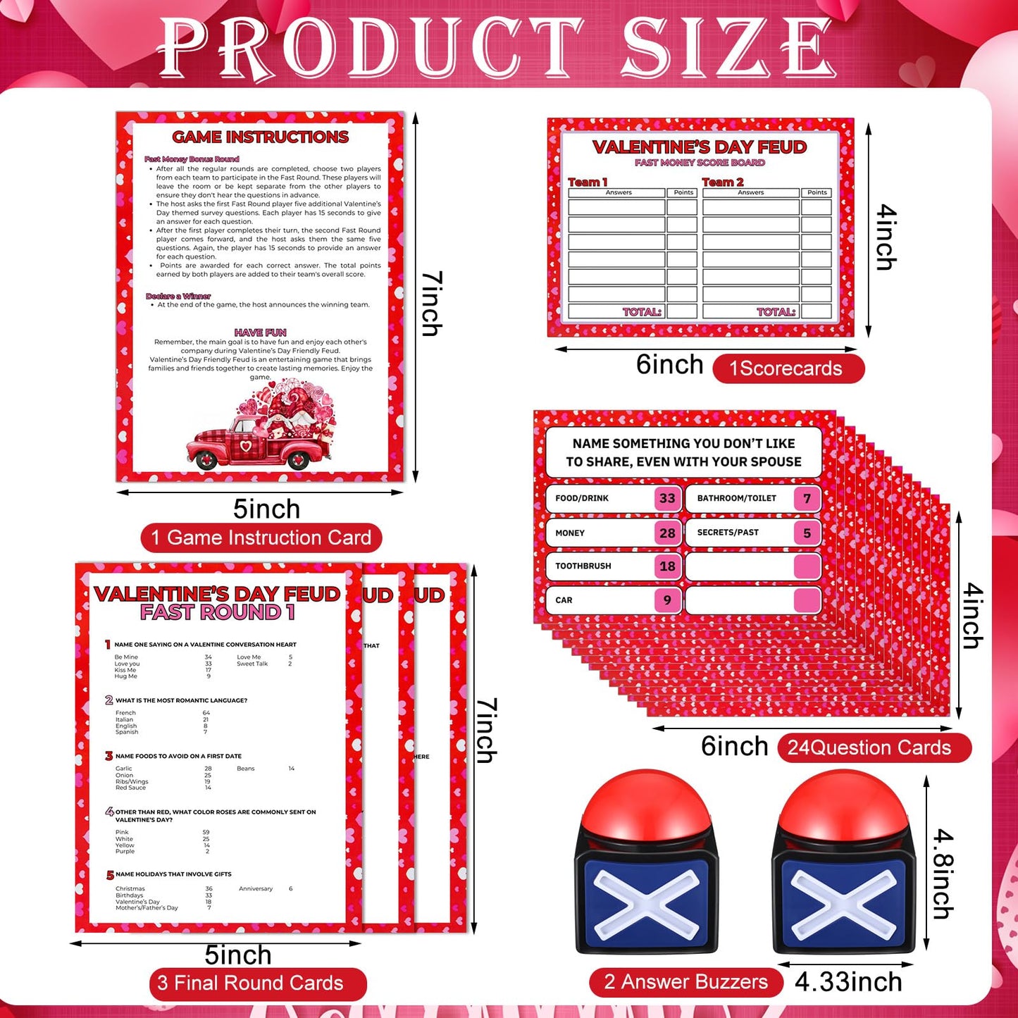 Syhood Valentine's Day Friendly Feud Game with 2 Answer Buzzers, Galentines Family Trivia Quiz Game Night, Fun Party Activities for Adults, Office, Classroom, Large Group and Team Building