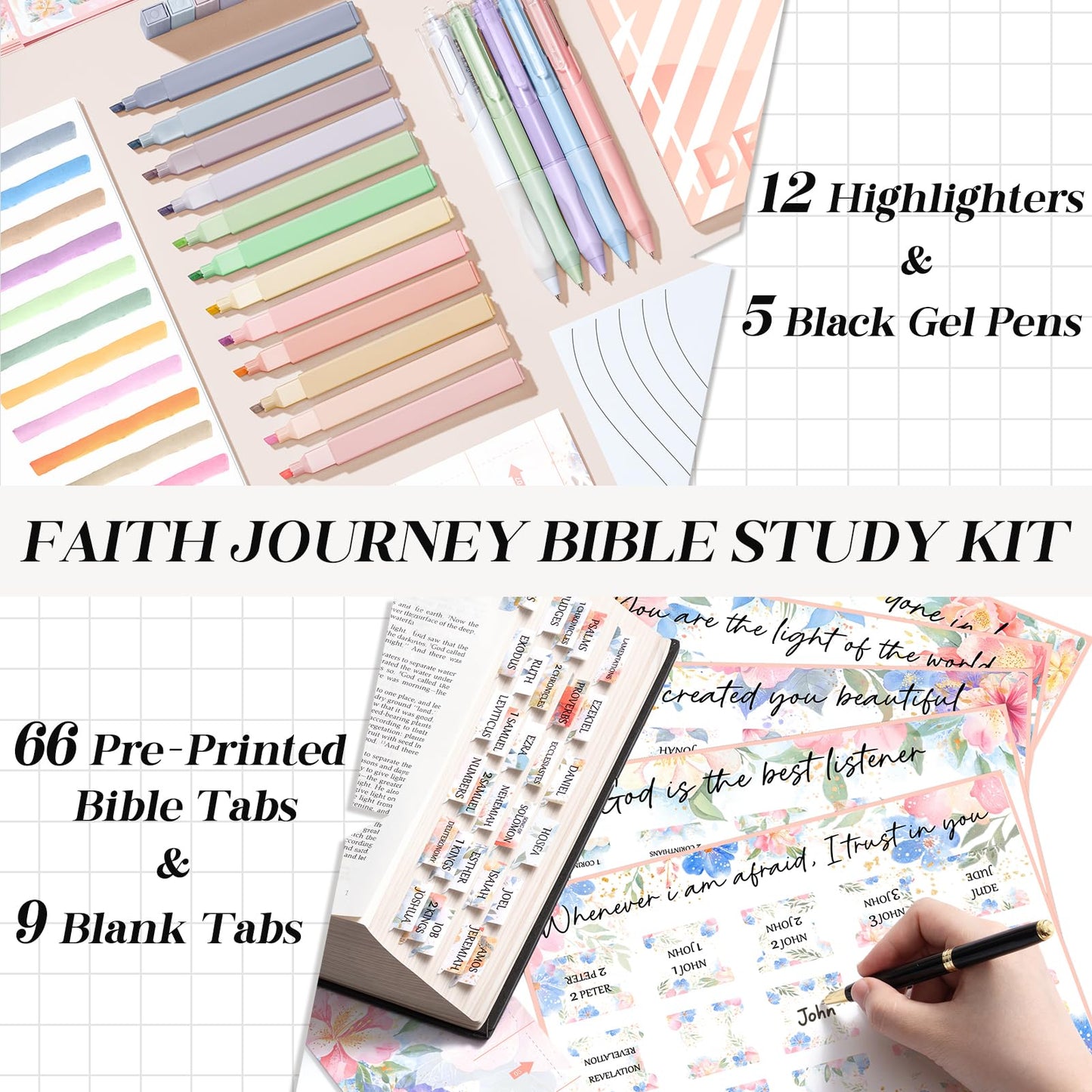 Large Bible Bag for Women Bible Cover Case, Quilted Puffer Bible Tote Bag Church Bag w/Shoulder Strap, Bible Study Supplies Journaling Kit Accessories Pen Tabs, Christmas Christian Gifts for Women Mom