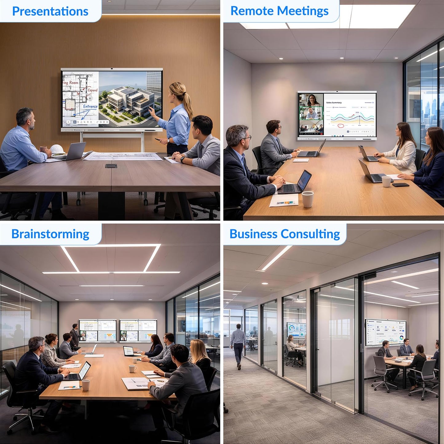 NEWORK Smart Board, 75" All-in-One Interactive Whiteboard, Google EDLA Certified, 48MP CMOS Sensor 4K UHD Camera, 8 AI Noise-Canceling Mics, for Professional Business Meetings and Classroom