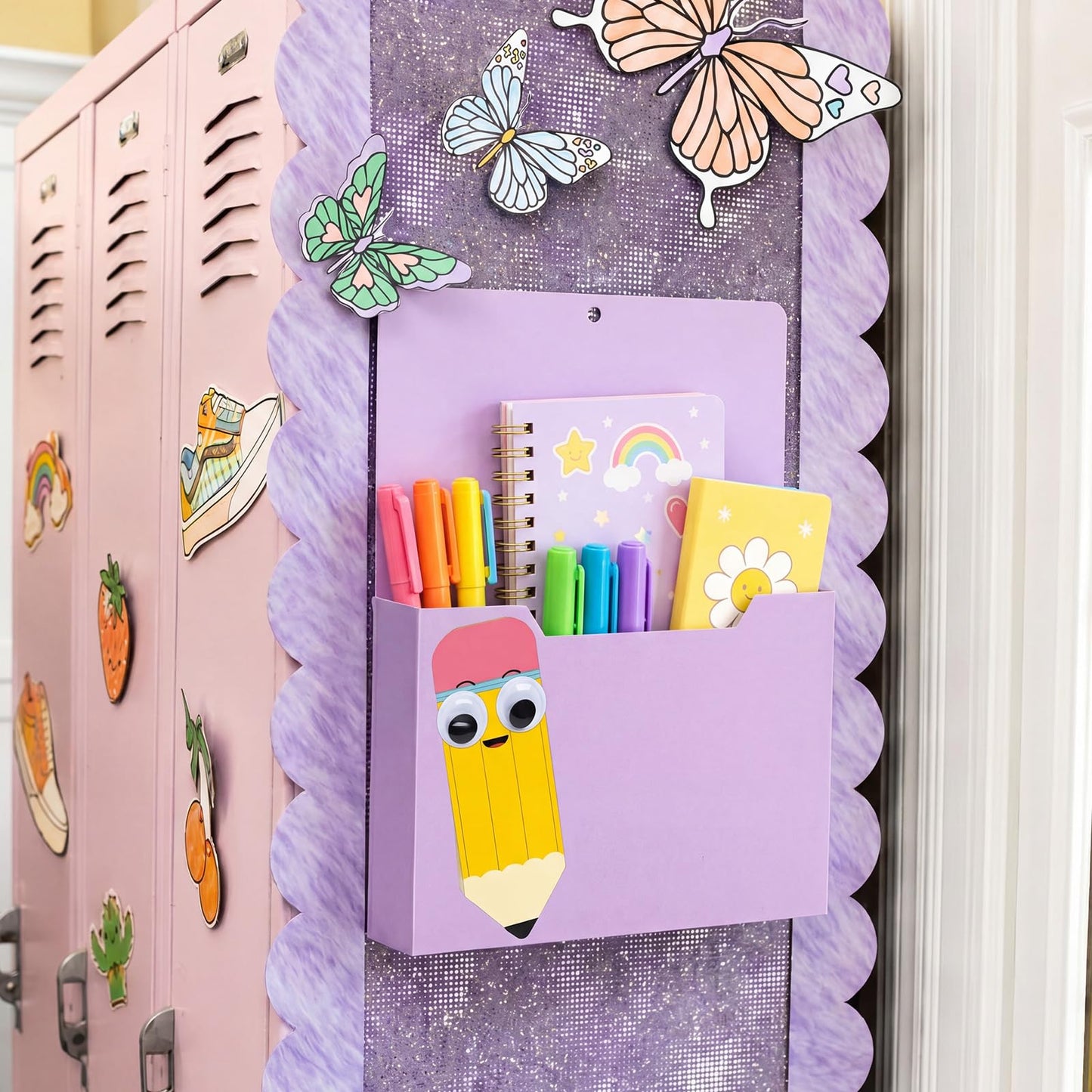 Gilprop 2 Pcs Pencil Pink Magnetic File Folder Holder Pocket File Organizer Classroom Decor Teacher Desk Accessories for Whiteboard Mail Paper Book No Drilling School Desk Door Classroom Essential