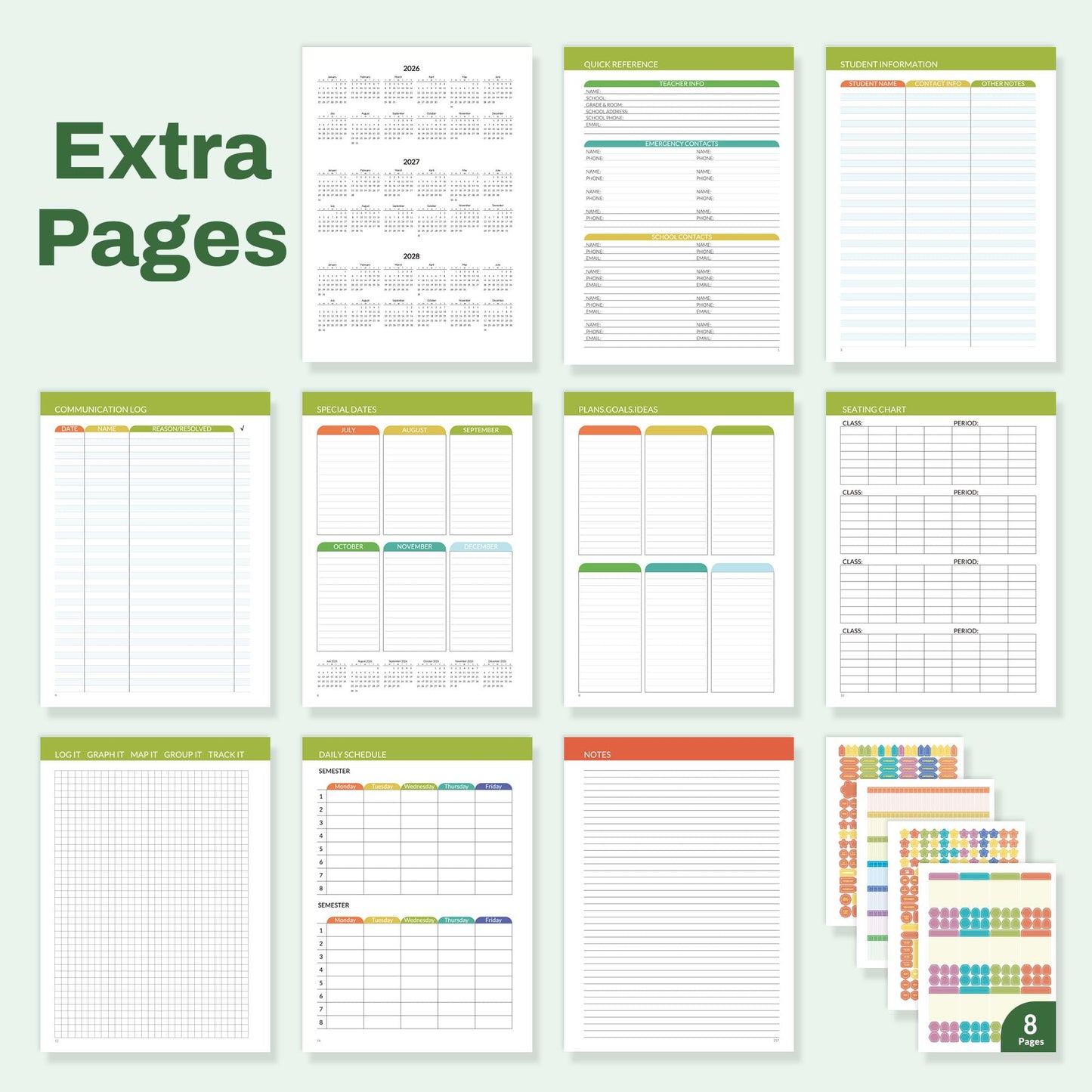 SUNEE Deluxe Teacher Planner 2026-2027, Lesson Planner Book with 7 Periods Jul 2026 - Jun 2027, 8.5" x 11" Weekly and Monthly Organizers with Colorful Tabs, Planning Stickers,120gms Paper, Full Leaf