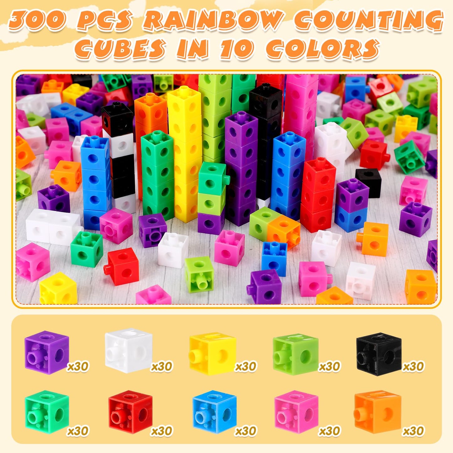 Jenaai 300 Pcs Linking Cubes with Storage Container Counting Cubes, Colorful Plastic Counting Block, Math Manipulatives Classroom Learning Supplies for Preschool Kindergarten(Blue)