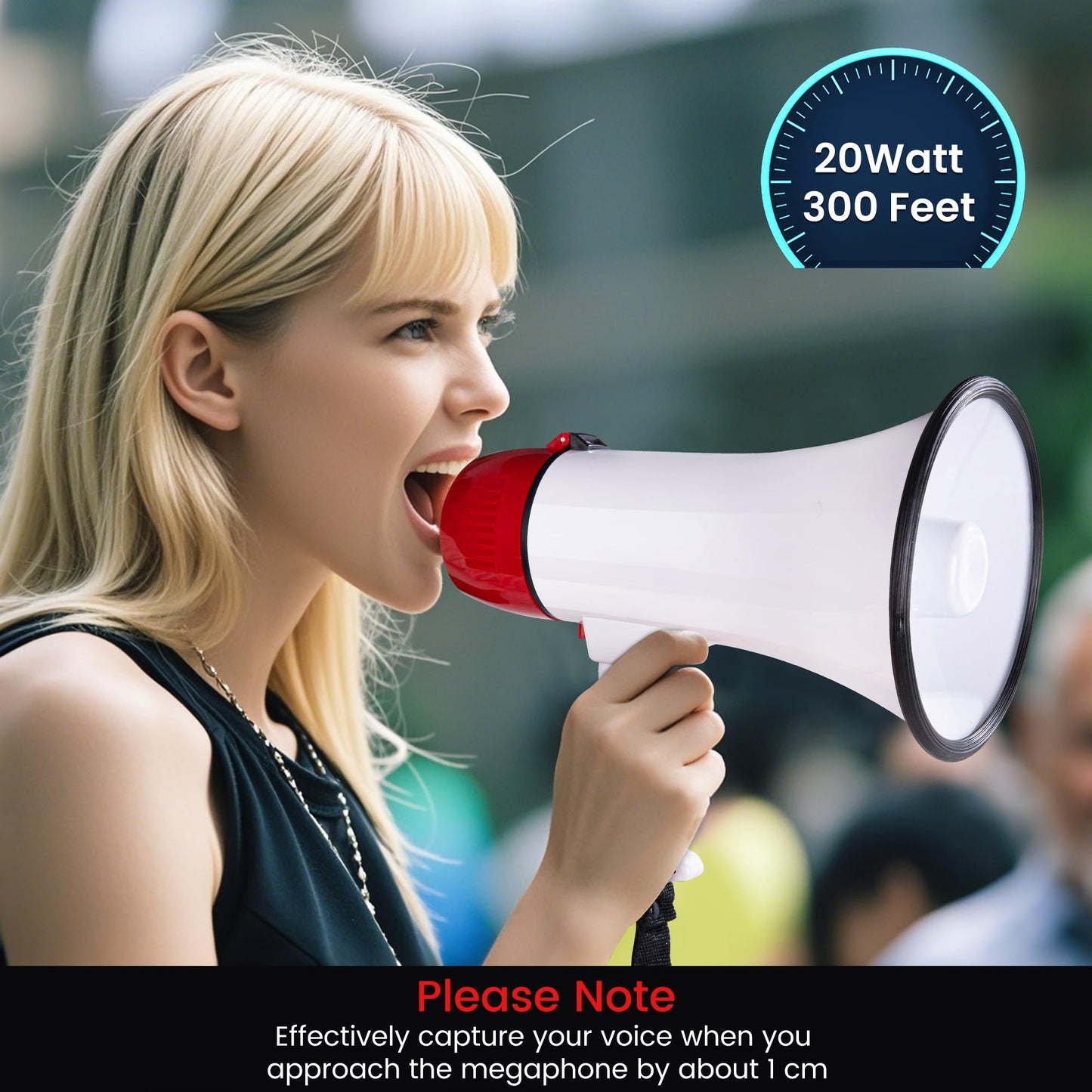 MyMealivos 20W Megaphone Bullhorn, Built in Siren & 240s Recording, 5.4"×8.6" Portable Megaphone with Volume Control Cover Up to 300 feet+ for Indoor and Outdoor Activities(White&Red)