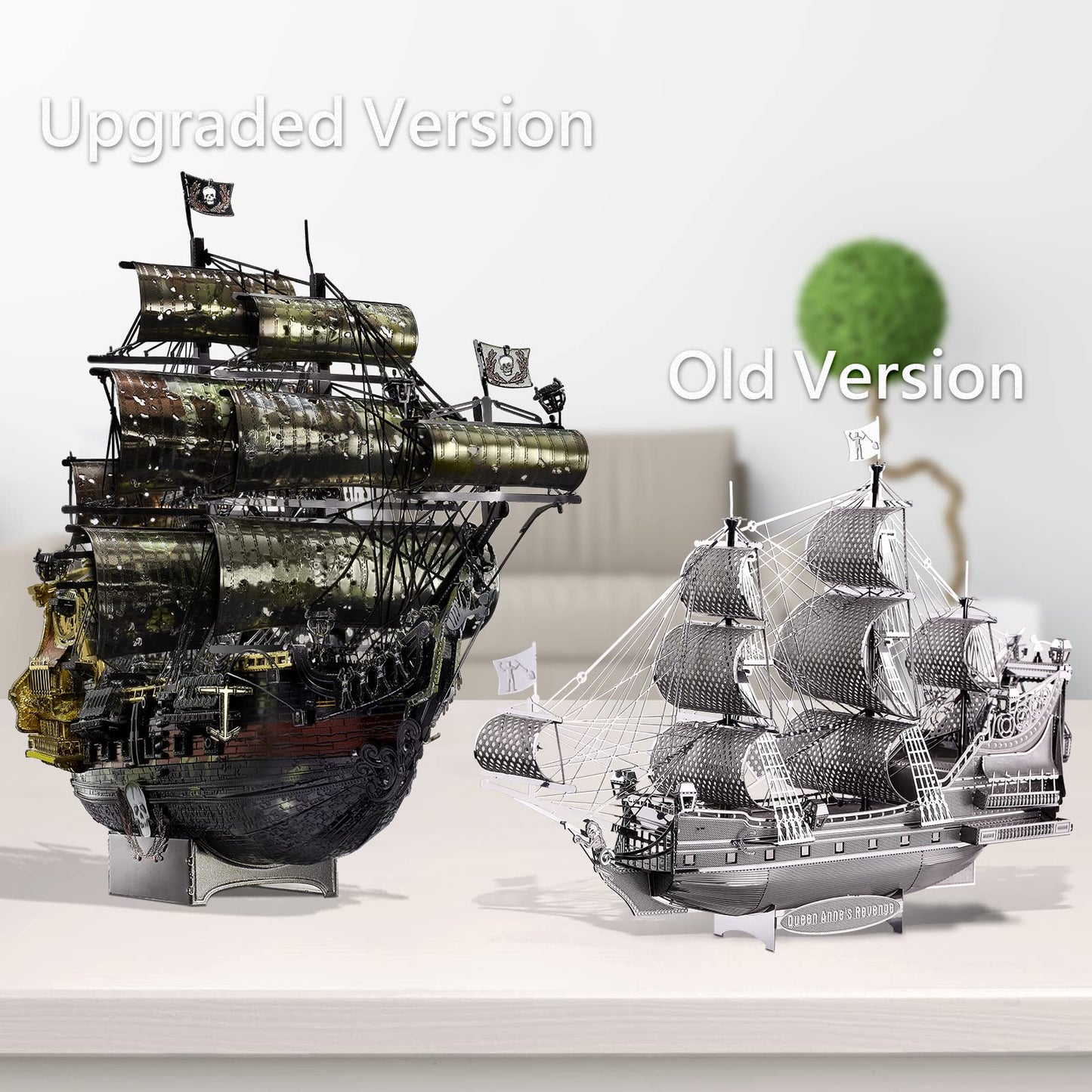 Piececool 3D Metal Puzzles for Adults, The Queen Anne's Revenge Pirate Ship Model Kits with DIY Tools Set, Metal Models Building Craft Kits, Creative Gifts Home Decor.