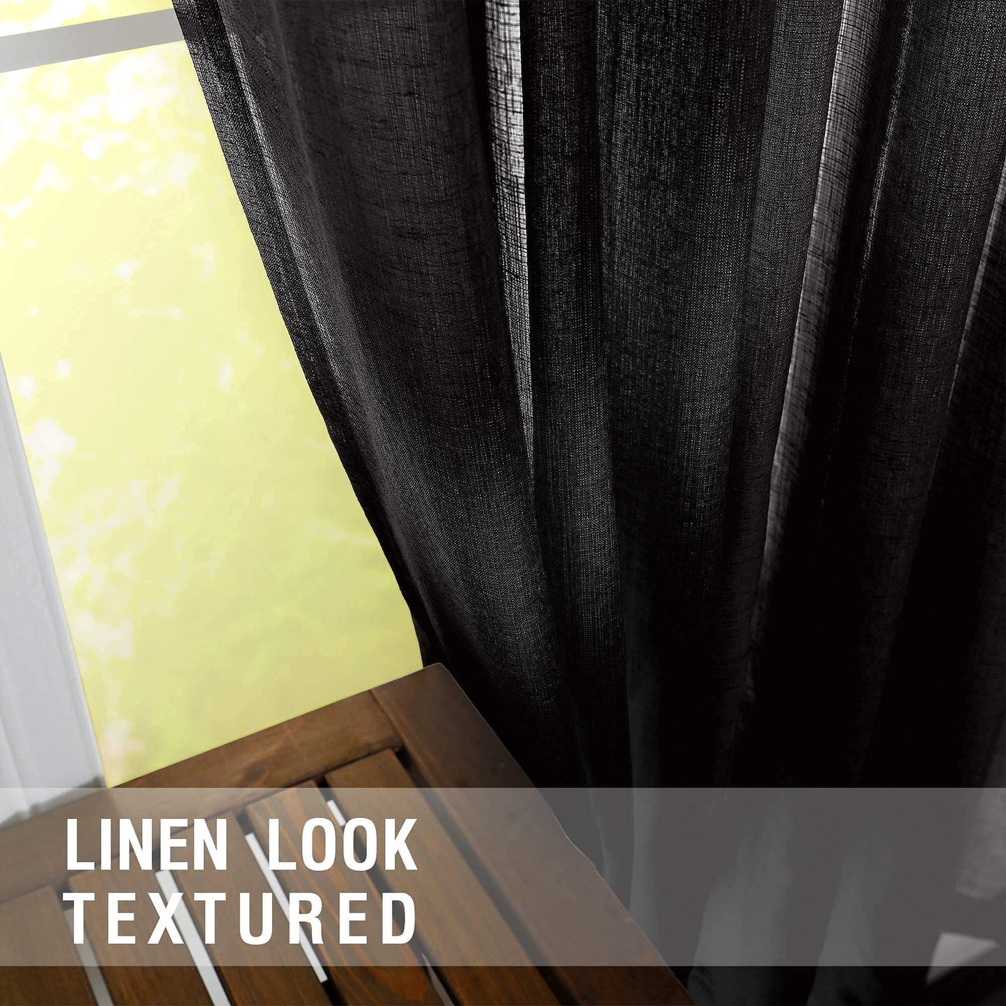 KOUFALL Black Sheer Curtains 84 Inches Long for Bedroom 2 Panels Set,Linen Look Rod Pocket Semi Light Filtering Boho Gothic Curtains for Living Room Window
