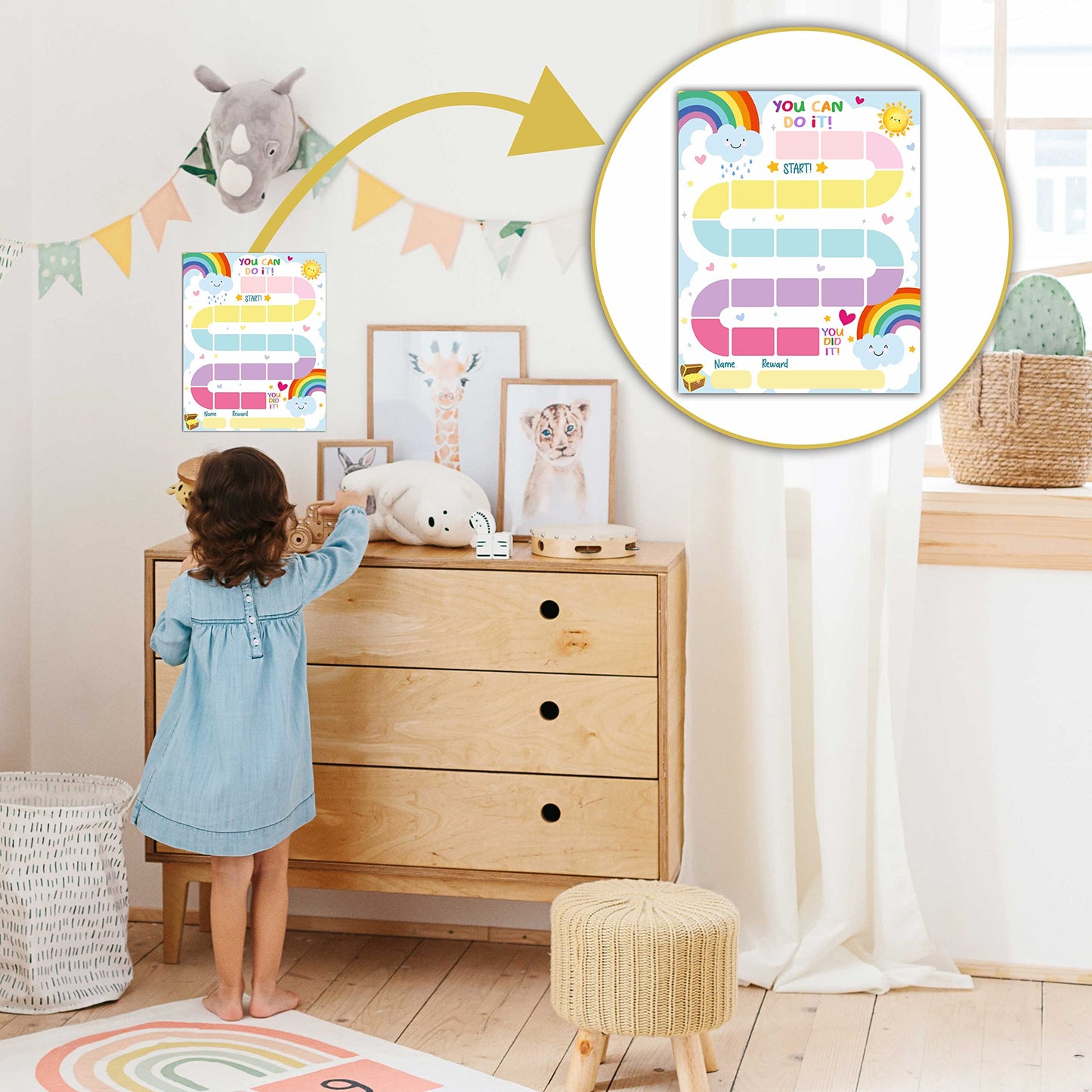 10 Rainbow Reward Chart with 216 Round Stickers, Incentive Behavior Chart for Kids at Home Classroom, Kids Routine Daily Chore Sticker Chart-A10