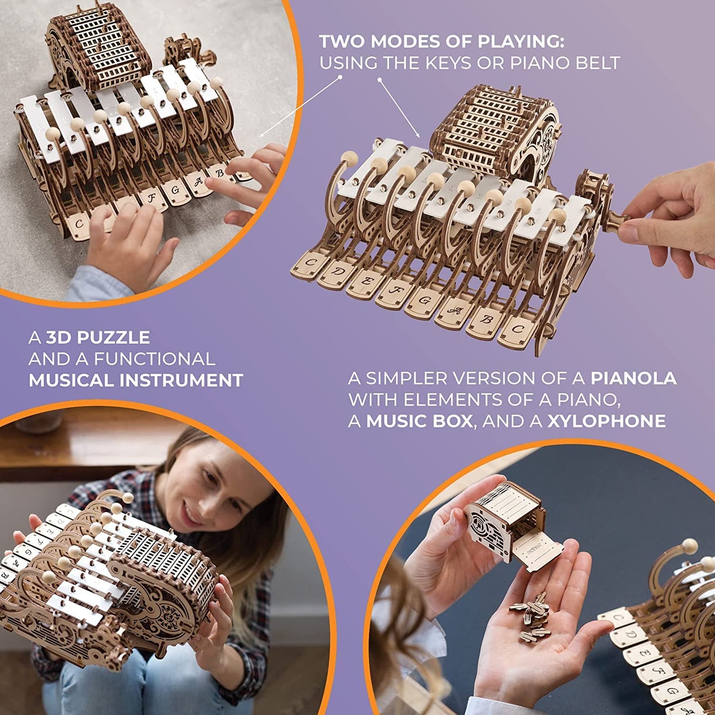 UGEARS Celesta 3D Mechanical Puzzle 3D Wooden Puzzles for Adults - Wooden Model Kits for Adults Musical Instruments for Adult Piano, Music Box and Xylophon Brain Teaser, Hobby Set