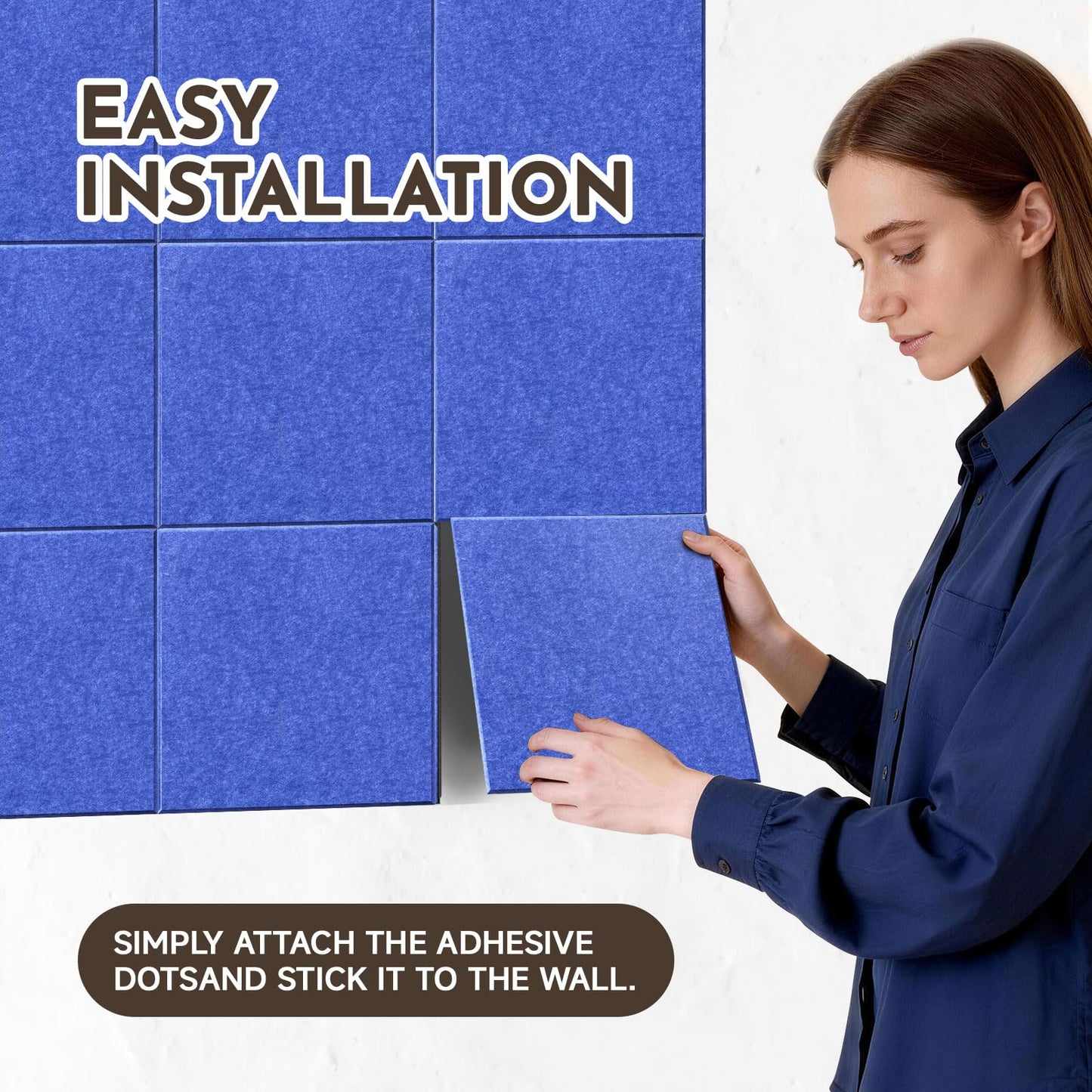MISSDAY Blue Acoustic Wall Panel Felt Bulletin Board 48" x 36" Cork Board for Wall, 12-Pack Boards with 72 Removable Adhesive Tabs, 50 Pins, Pin Board for Home Office Classroom Soundproof Wall Tile