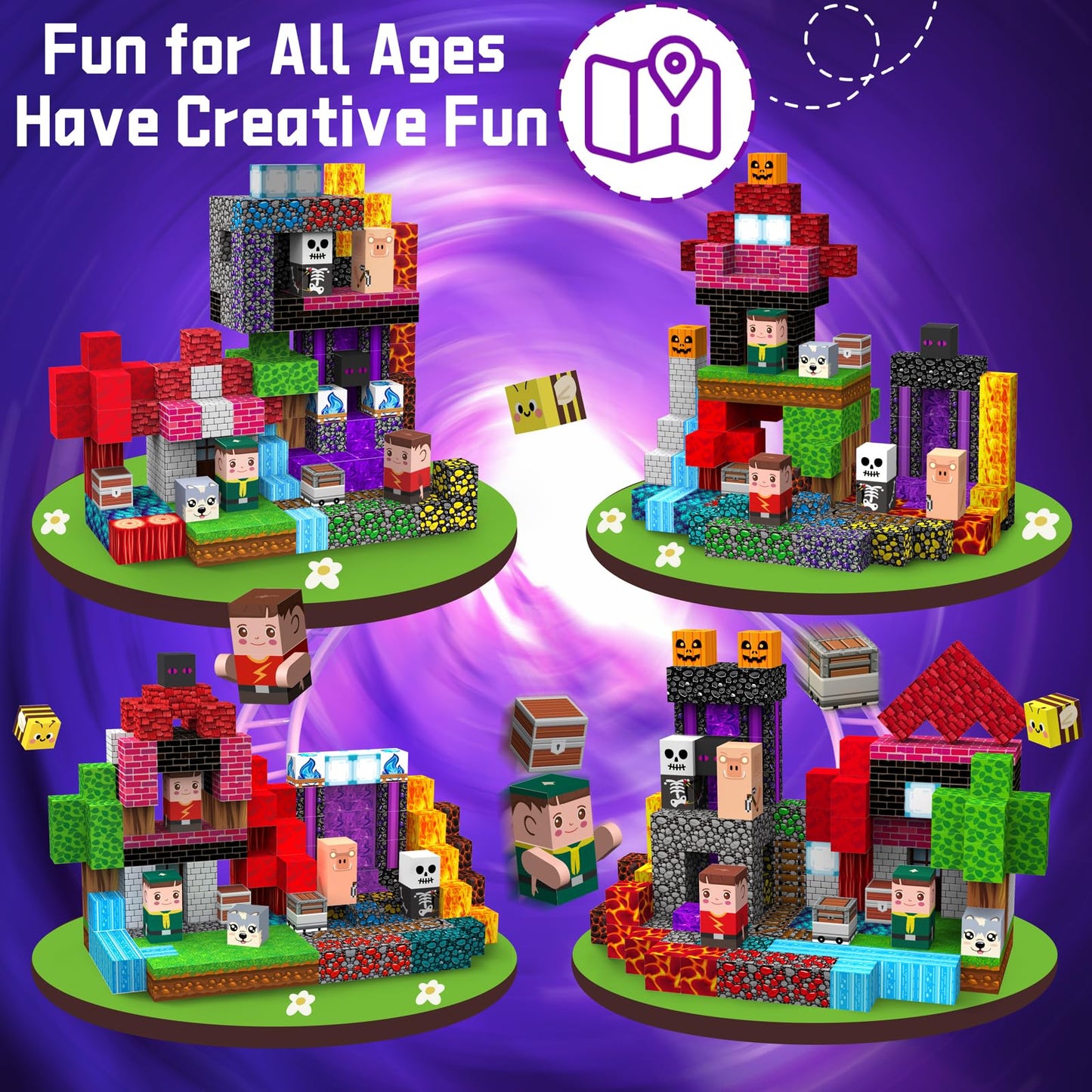 Gryxpox 200 PCS 0.8in Magnetic Blocks,Magnetic Building Cubes, Build Portal World Set,Stacking Magnets, STEM Sensory Toys for Ages 3+ Toddlers Kids Girl Boys Easter Birthday Creative Game Gifts