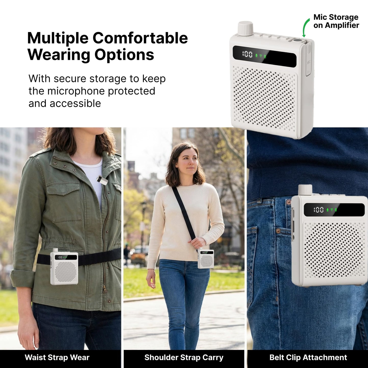 Xvolt Wireless Voice Amplifier for Teachers with Microphone - Portable Rechargeable 10W Bluetooth Speaker with Wireless Clip-On Mic Waist Strap for Classroom Teaching Public Speaking Training (White)