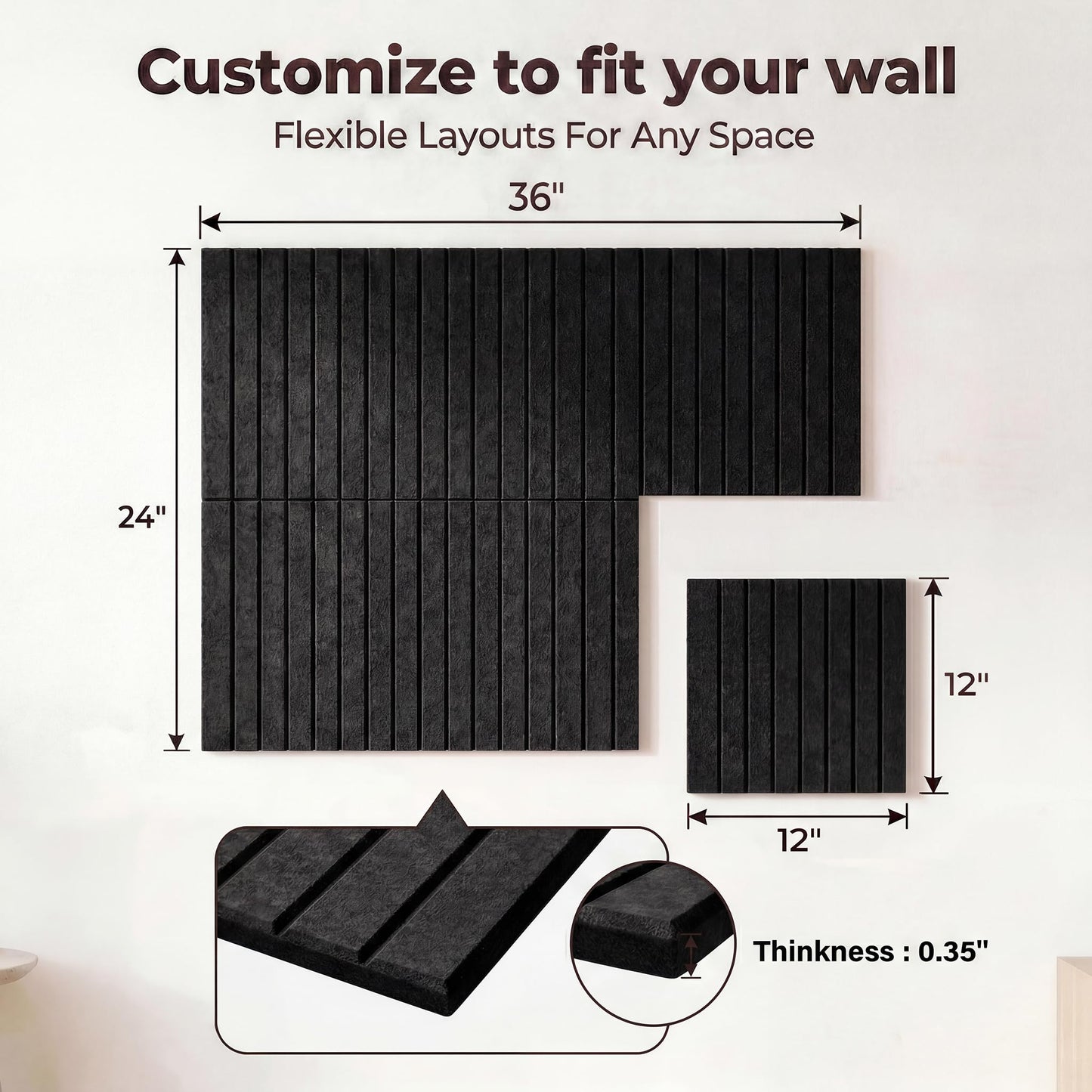 AHEONLAR Felt Bulletin Board 36"x 24", Cork Boards for Walls, 6 Pack Bulletin Board Large Cork Board for Office, Felt Boards with 40 Safe Removable Adhesive Tabs Wall Decor for Home(Black)