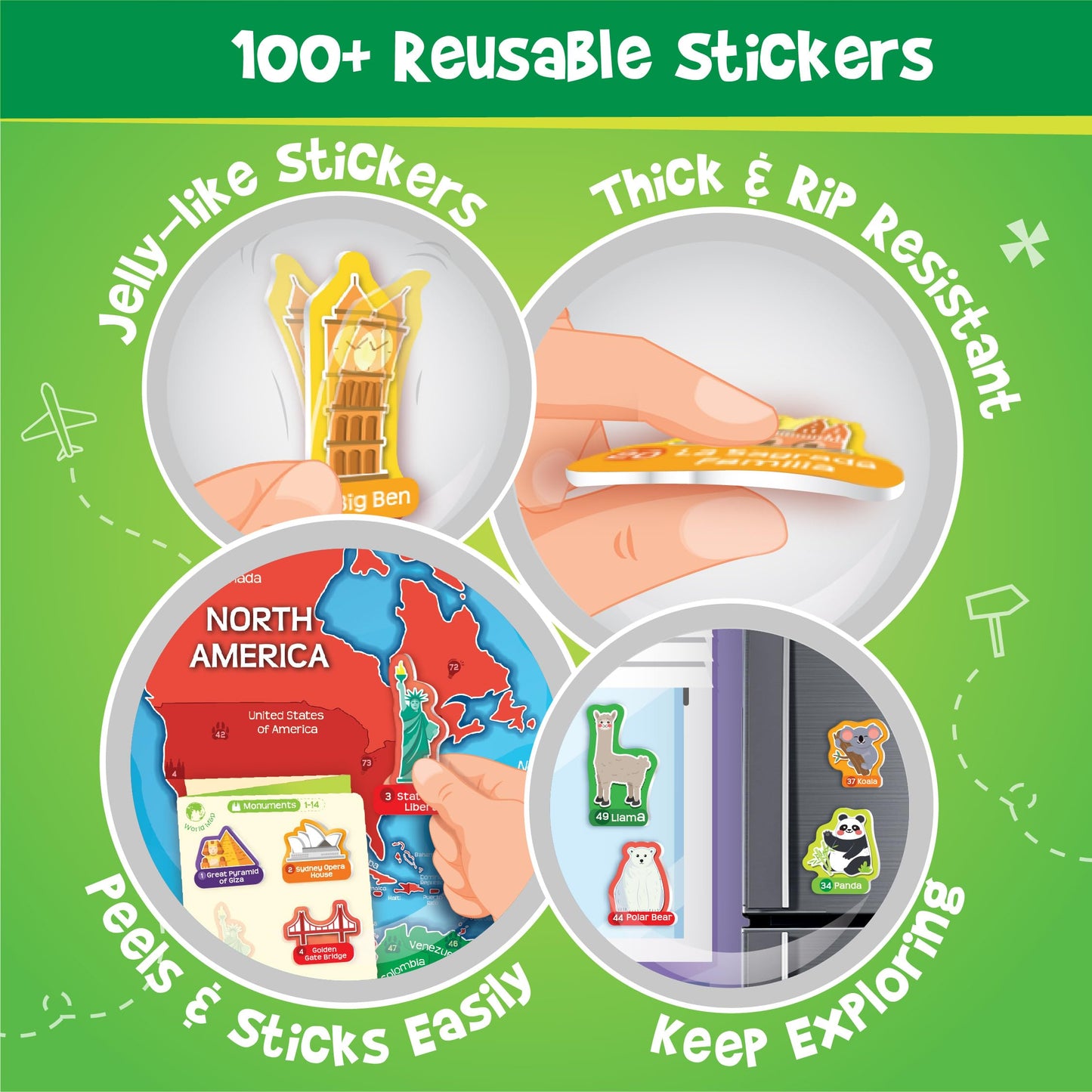 Imagimake Mapology USA Map with Reusable Stickers | 100+ Jelly Stickers | Geography Games & Learning Kids Toys Age 5-8 | Gifts for Boys & Girls Age 5,6,7,8,9,10,11,12 Years Old