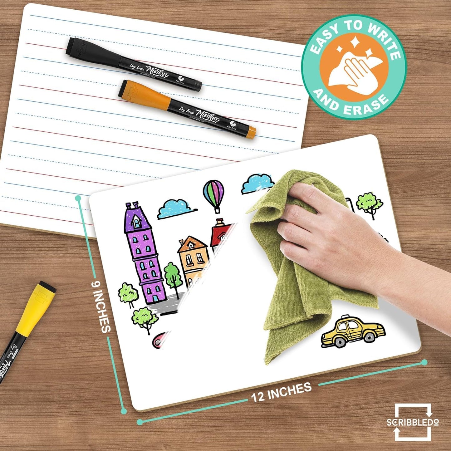 Scribbledo 24 Pack Double Sided Whiteboard Lined Dry Erase Boards for Kids Ruled Writing Board Handwriting Practice for Kids Small White Board Dry Erase Board 9x12 Dry Erase Board with Lines