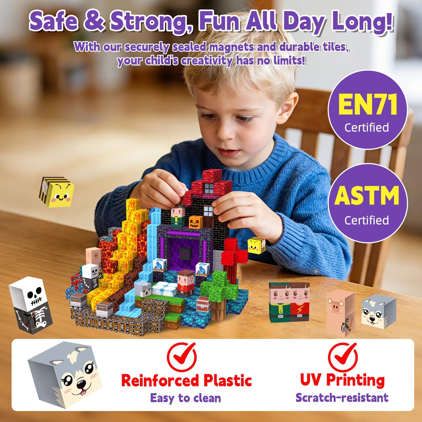 Gryxpox 200 PCS 0.8in Magnetic Blocks,Magnetic Building Cubes, Build Portal World Set,Stacking Magnets, STEM Sensory Toys for Ages 3+ Toddlers Kids Girl Boys Easter Birthday Creative Game Gifts