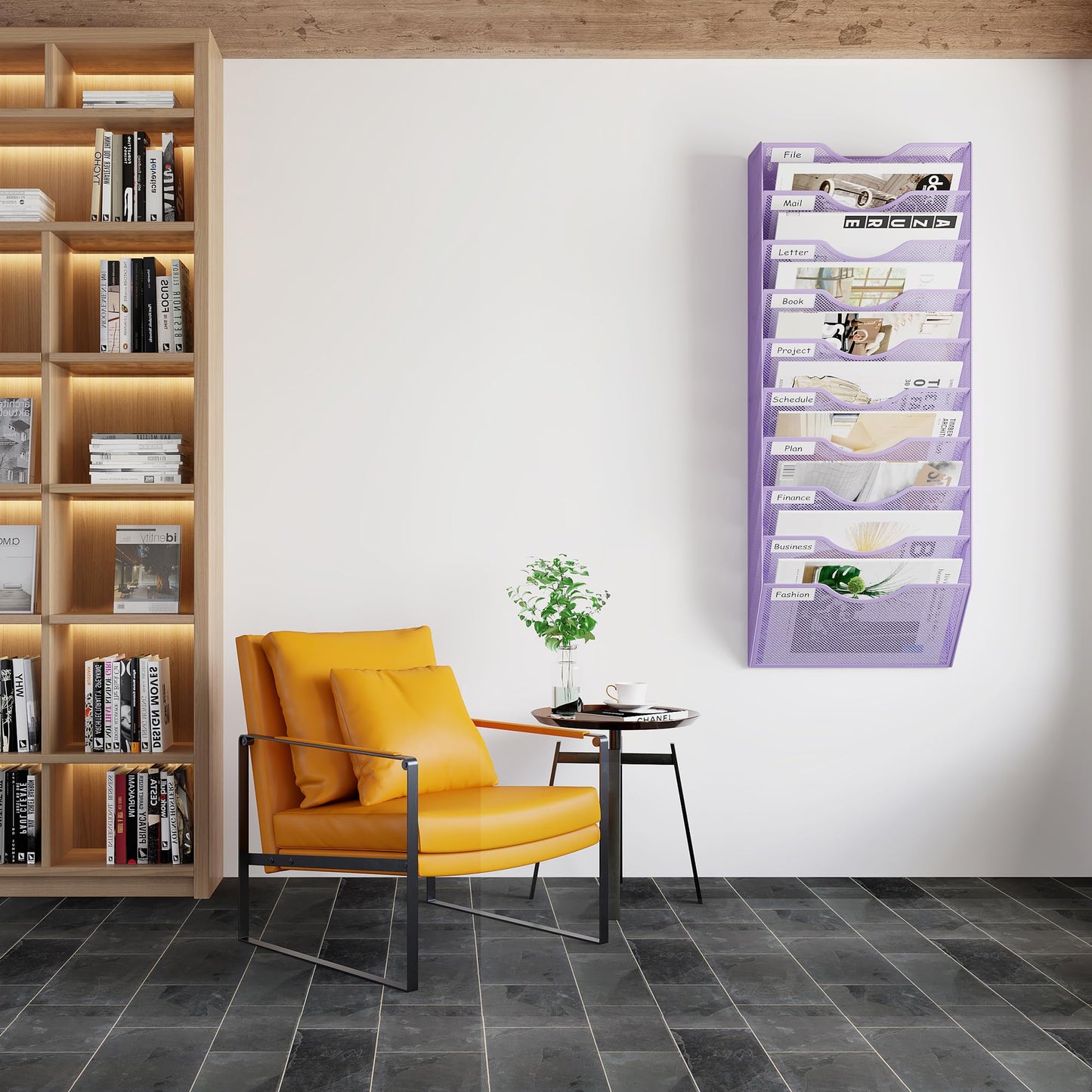 EasyPAG 10 Pocket Mesh Wall File Organizer, Hanging Paper Folder Holder with Classify Label, Vertical Wall Mount Mail Organizer for Office Home Classroom, Purple