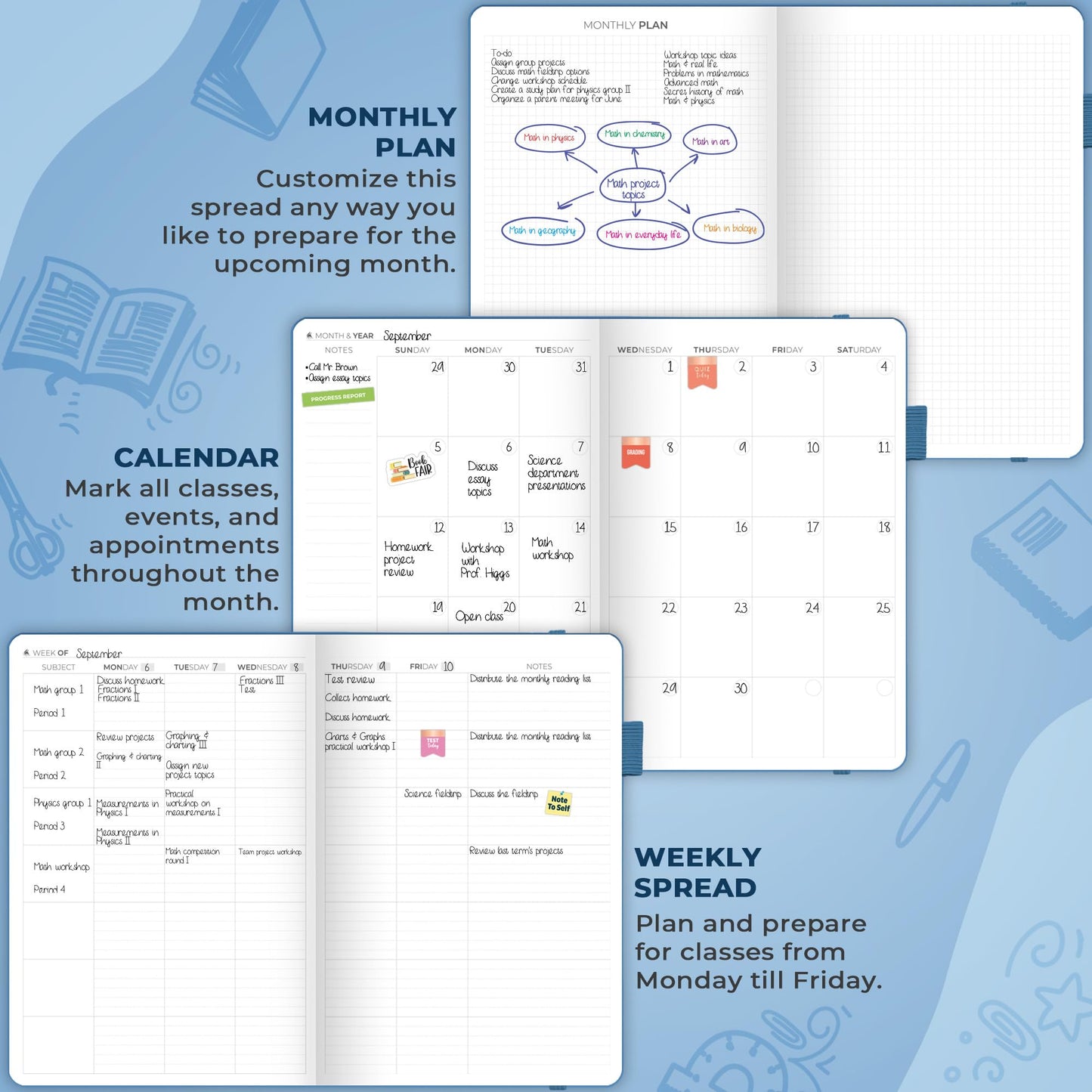Clever Fox Teacher Planner – School Year Planner with Calendars & Lesson Plans – Teacher Plan Book for Classroom & Homeschool Organization - Undated, 7x10″, Hardcover (Mystic Blue)