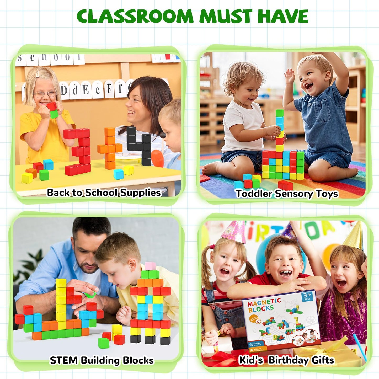 Hiwawind 40pcs Magnetic Blocks -Ideal Gifts for 3 4 5 6 Year Old,STEM Learning Toys for 3-5 Year Old Boys & Girls, Safe & Strong Building Blocks with ASMR Sounds,Classroom Must Haves