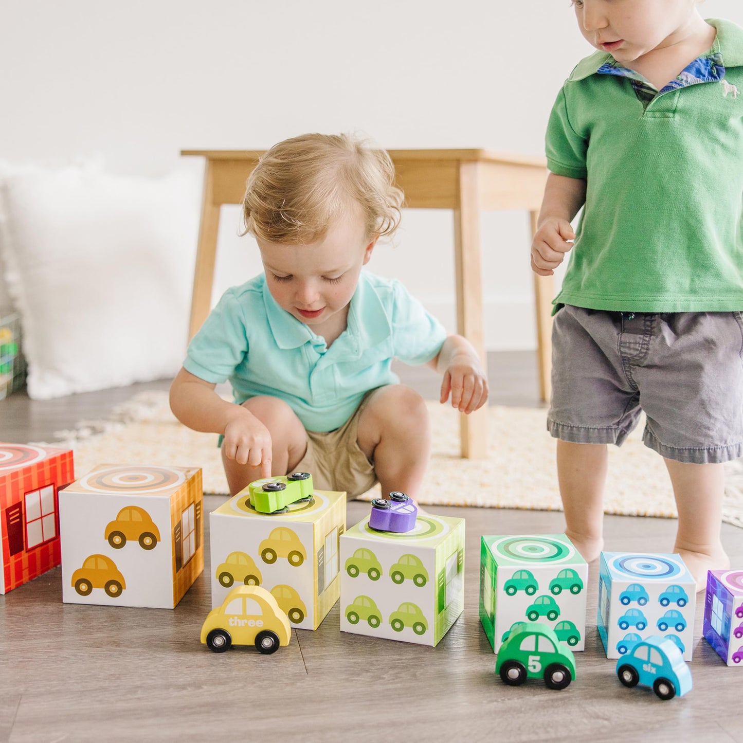 Melissa & Doug Nesting and Sorting Garages and Cars with 7 Graduated Garages and 7 Stackable Wooden Cars - FSC Certified
