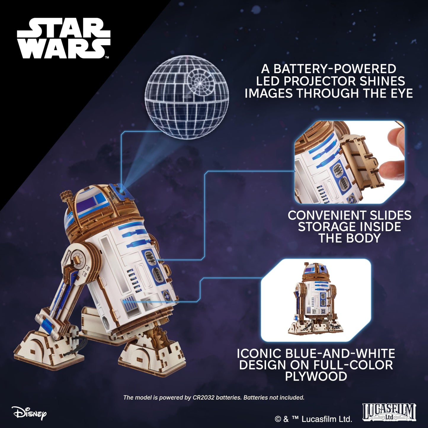 UGEARS Star Wars™ R2-D2™ 3D Wooden Puzzles for Adults - Wooden Model Kits for Adults, 3D Building Puzzle Set Adult Hobby Model Galaxy Puzzle Display Brain Puzzle Craft Kit Hobby Gift for Men and Women