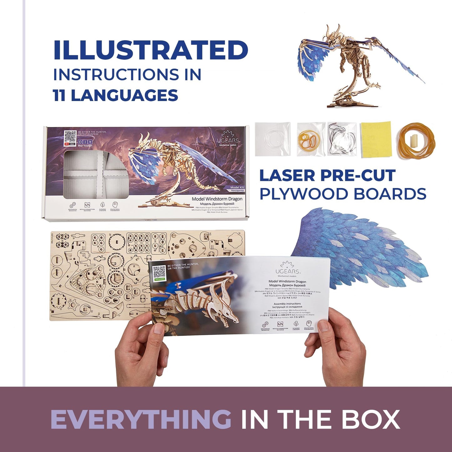 UGEARS 3D Wooden Puzzles for Adults - Windstorm Dragon 3D Puzzle - Mechanical Model Kits for Adults to Build - DIY Building Set Gifts for Fathers Day, Brain Teaser Puzzle, Hobby Kit